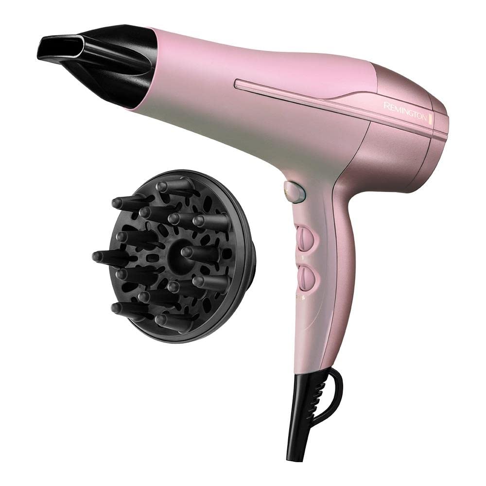 Remington D5901 Coconut Smooth Haartrockner (3 Heiz- und 2 Gebl&auml;sestufen, Kaltstufe, Ionen-Generator, Mikrowirkstoffe der Kokosnuss, 11 mm Stylingd&uuml;se, Diffusor, Aufh&auml;nge&ouml;se, 2.200 Watt, Rosa) - Bild 1