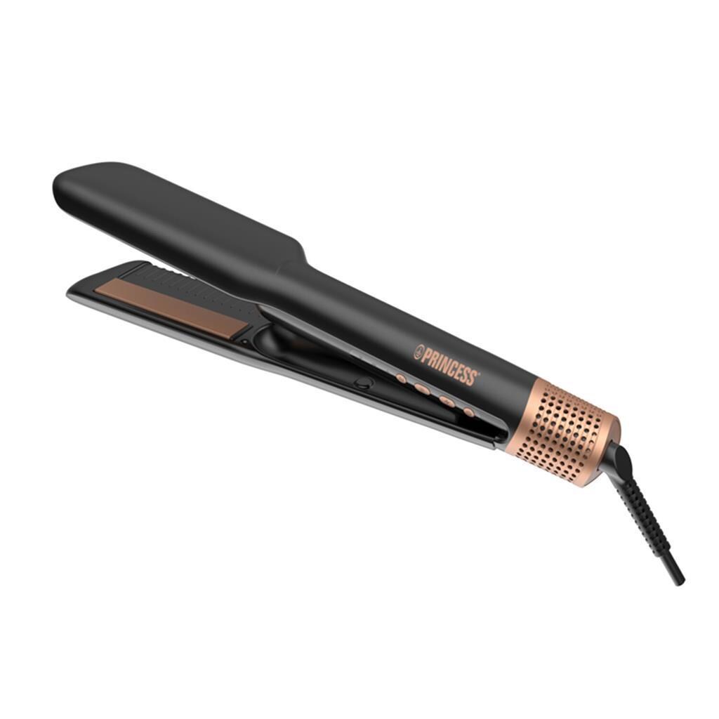 PRINCESS Airstraightener 01.529220.01.001 Haarglätter (Keramikbeschichtung, 3 Heiz- und 2 Leistungsstufen, Ionisch, Automatisches Abschalten, Überhitzungsschutz, 500 Watt, 360° drehbares Kabel, Schwarz)