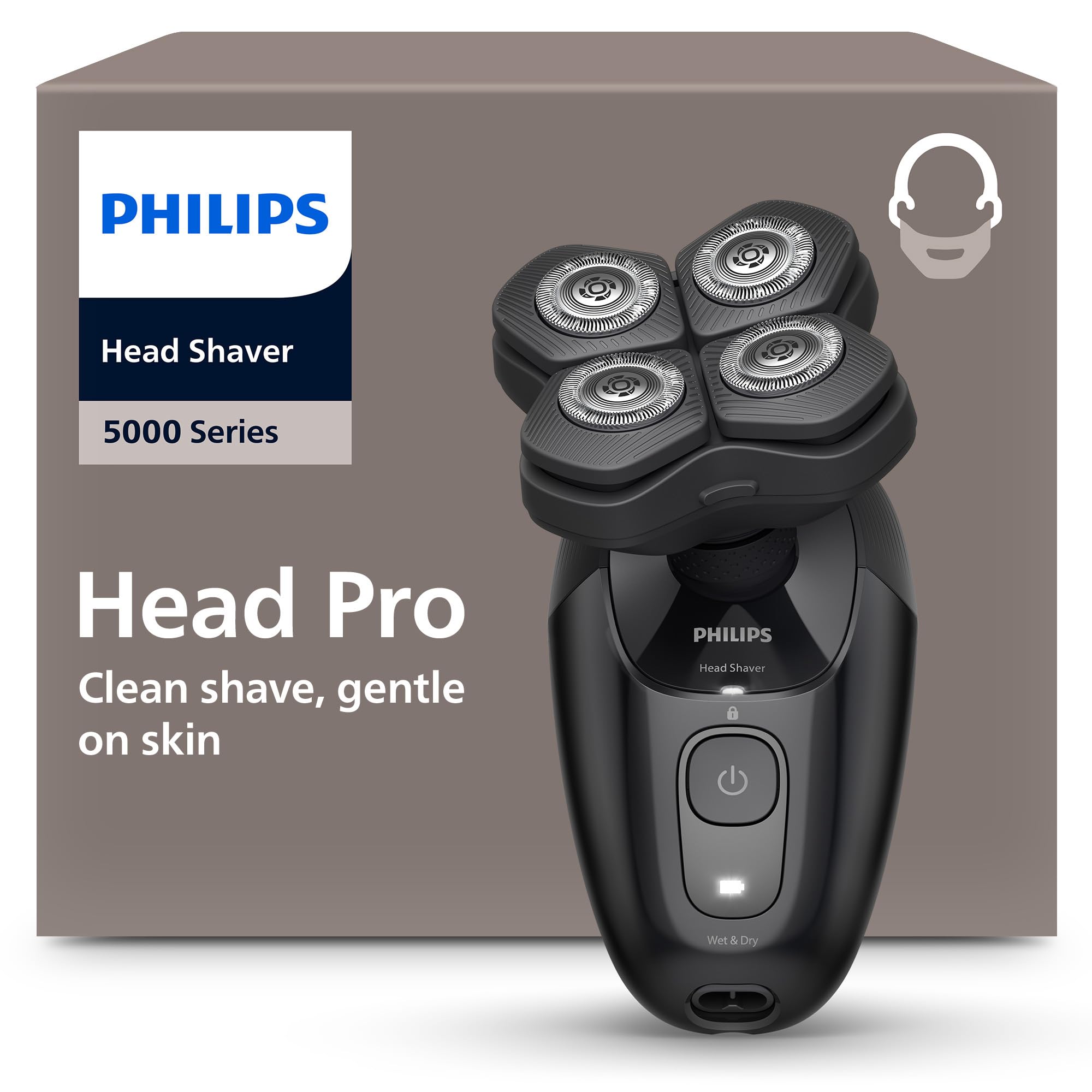 Philips Head Shaver Pro 5000 Series HS5980/15 Glatzenrasierer (Vollst&auml;ndig flexibler Scherkopf, um 360&deg; drehbar, ComfortCut Klingen, ergonomischer Griff, intelligenter PowerAdapt Sensor, Haarauffangsystem, vollst&auml;ndig abwaschbar und wasserdicht, bis zu 60 - Bild 1