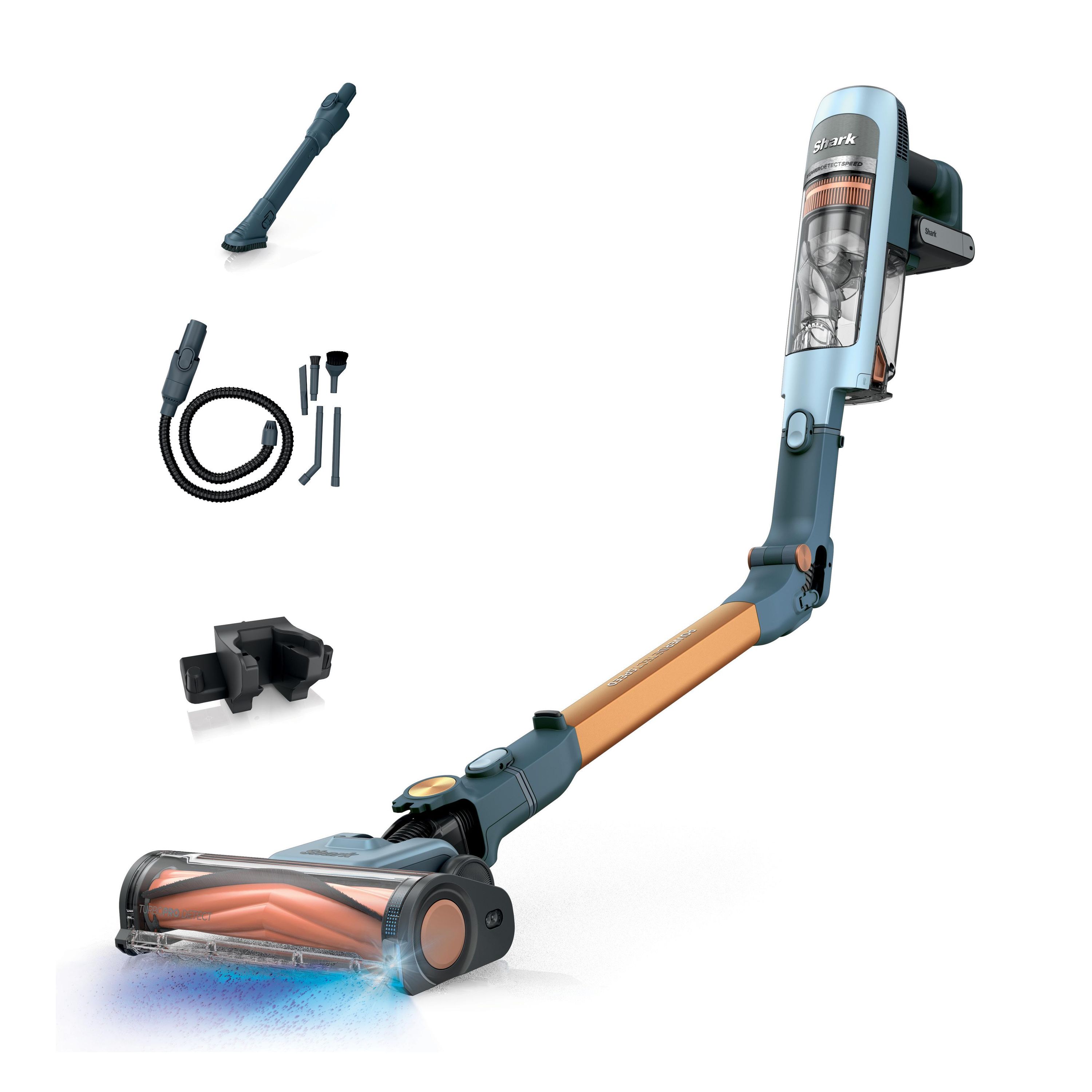 Shark IA1244EU Akku Staubsauger (kabellos, beutellos, 350 Watt, 0,5 l Fassungsverm&ouml;gen, Ladestation, Wandhalterung, Auto-Reinigungsset, Eisblau) - Bild 1