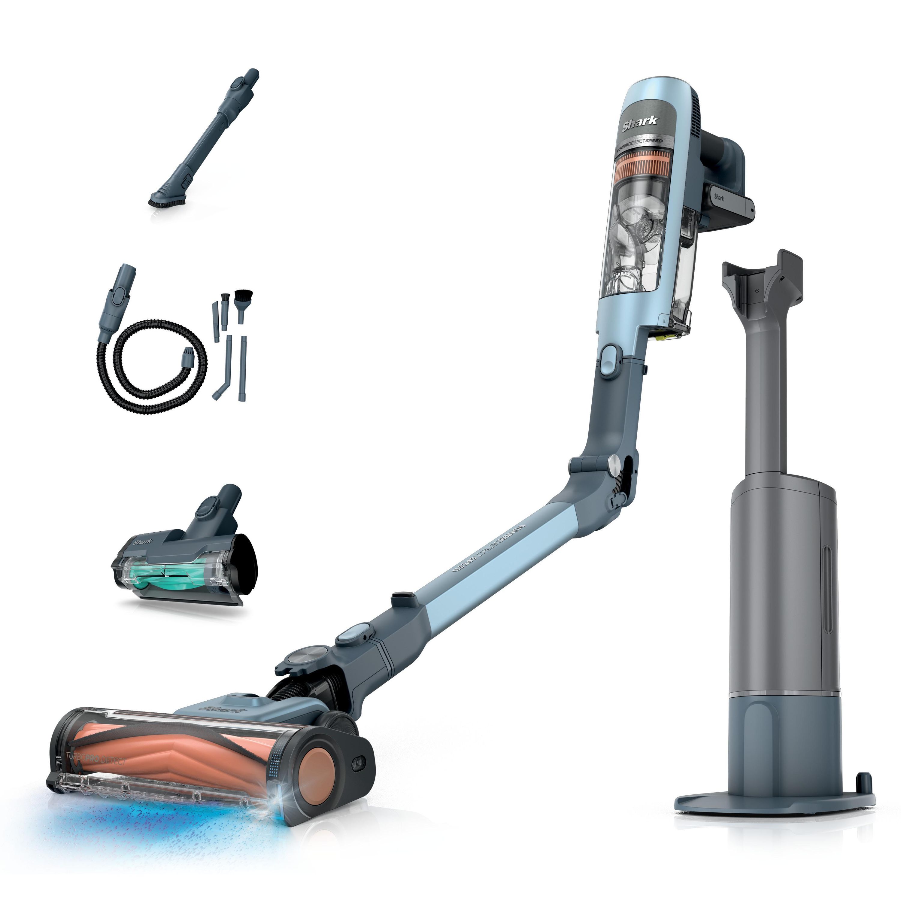 Shark IA3244EUT Akku Staubsauger (kabellos, beutellos, 350 Watt, 0,5 l Fassungsverm&ouml;gen, automatisch entleerende Ladestation, 20 cm Staubb&uuml;rste Fugend&uuml;se, Anti-Geruchs-Kartusche, Eisblau) - Bild 1