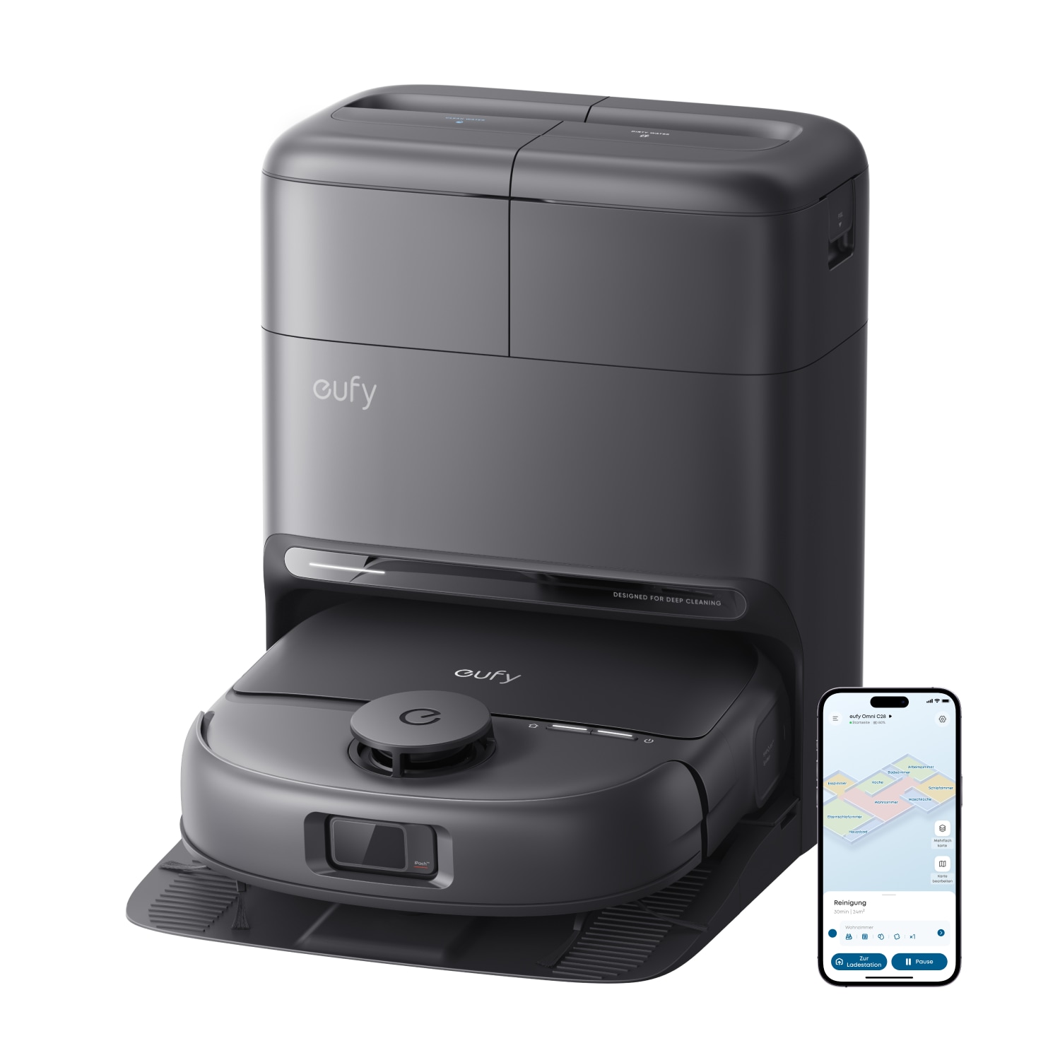 eufy Robot Vacuum Omni C28 Saugroboter mit Wischfunktion (HydroJet&trade; selbstreinigende Wischrolle, 15.000 Pa Turbo-Saugkraft, 5-in-1 Omni-Station, Anti-Verwicklung-B&uuml;rste, KI-Hinderniserkennung) - Bild 1