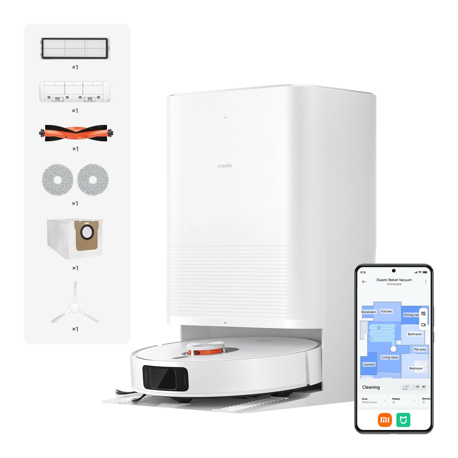 Xiaomi Robot Vacuum X20 Pro Saugroboter mit Wischfunktion (Auto Staubentleerung, Hei&szlig;lufttrocknung, 7000Pa Saugkraft, Teppicherkennung, App-Steuerung, 4 Reinigungsmodi, LDS Laser) - Bild 1