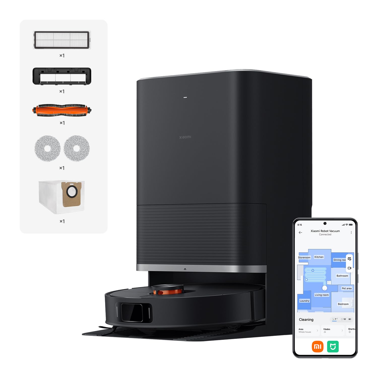 Xiaomi Robot Vacuum X20 Max Saugroboter mit Wischfunktion (Auto Staubentleerung, Hei&szlig;wasserreinigung, Hei&szlig;lufttrocknung, 8000Pa Saugkraft, Teppicherkennung, App-Steuerung, 4 Reinigungsmodi, LDS Laser) - Bild 1