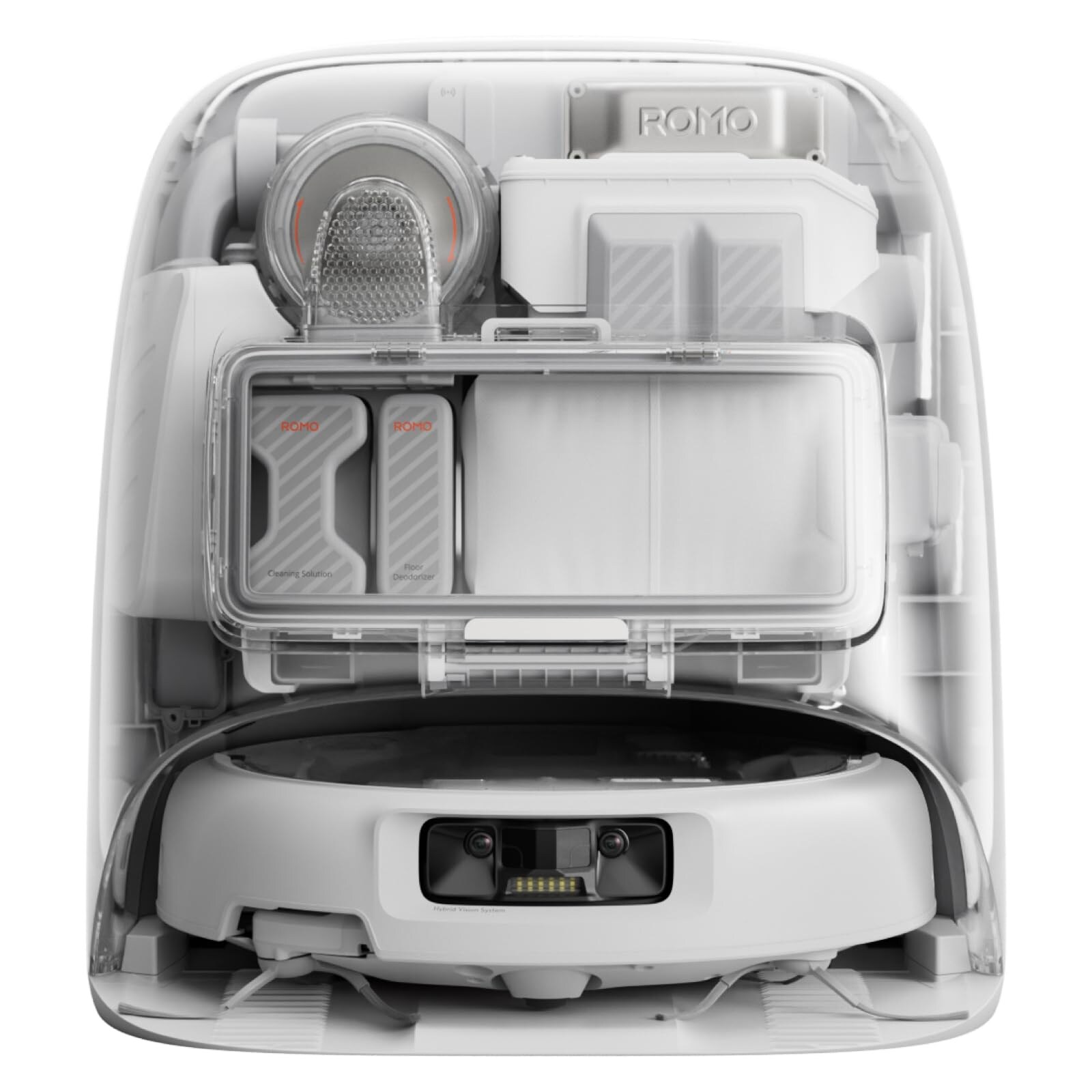 dji ROMO P Saugroboter mit Wischfunktion (25.000 Pa Saugleistung, App-Steuerung, Transparente Optik, Selbstreinigung mit Heißwasser, Staubabsaugstation)