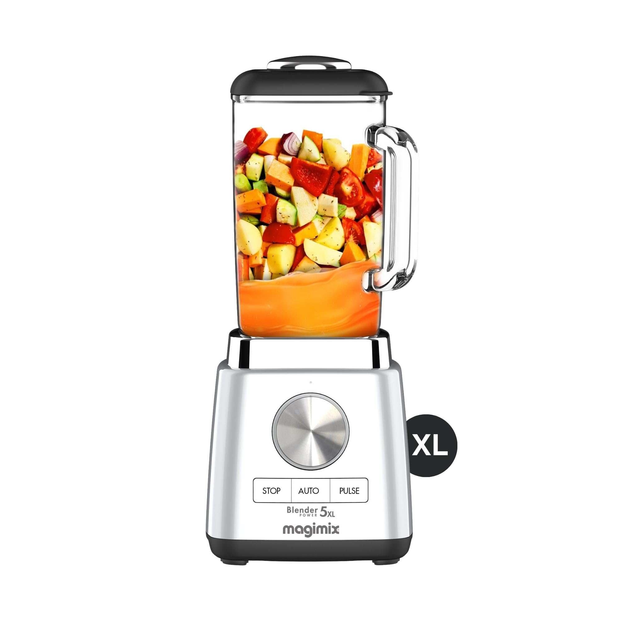 Magimix Power Blender 5XL chrome matt Standmixer (1.500 Watt, 2 Liter Glasbeh&auml;lter, bis 22.000 U/min., 4 Automatikprogramme: Crushed Ice, Smoothies, Suppen, Desserts, Auto-Rinse-Funktion, Silber/Transparent) - Bild 1