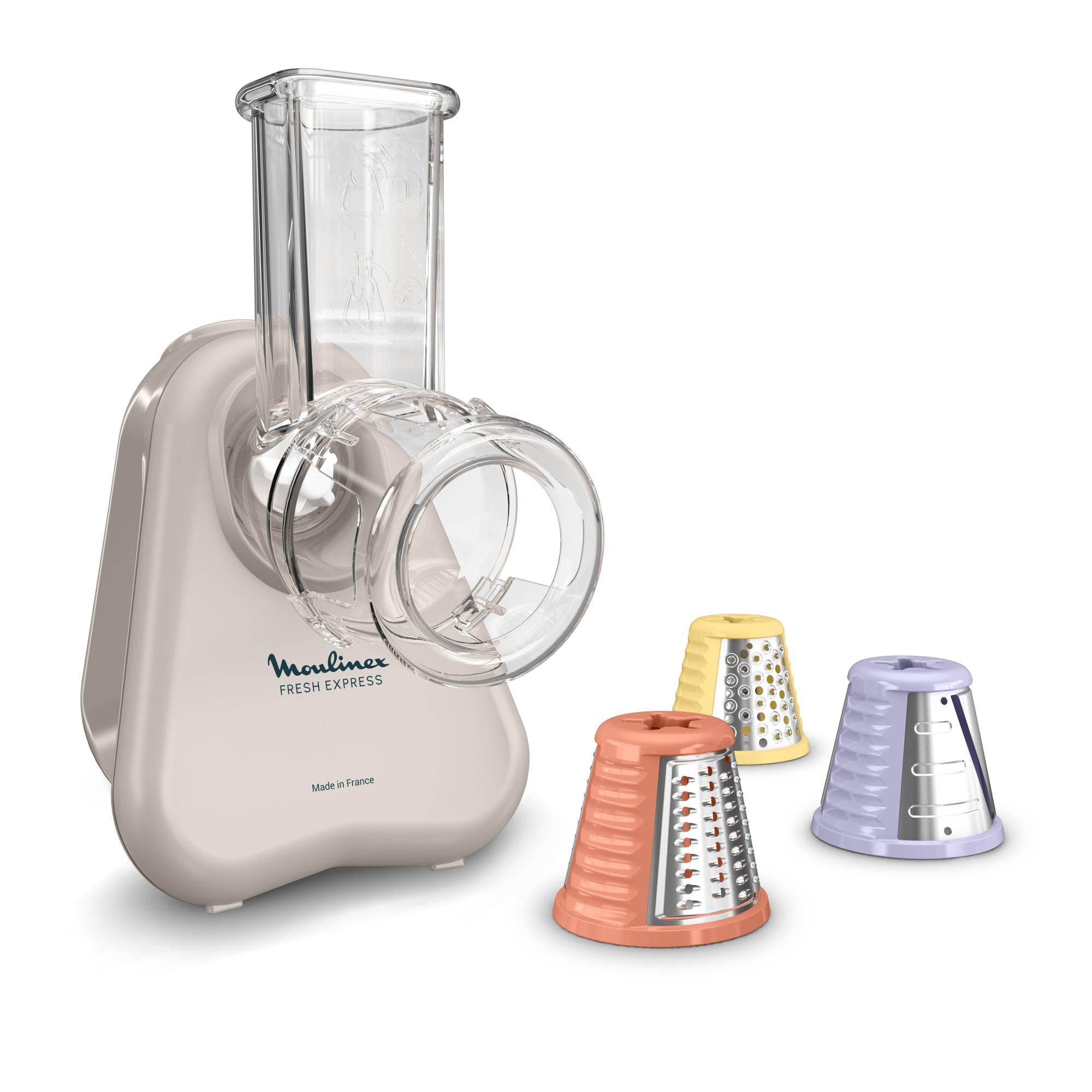 MOULINEX DK853B Fresh Express Gem&uuml;sewolf (Direktserviersystem in die Sch&uuml;ssel, 3 Funktionen in 1: Zerkleinern, Schneiden, Reiben, ultrakompakte Gr&ouml;&szlig;e, &Uuml;berhitzungsschutz, sp&uuml;lmaschinengeeignetes Zubeh&ouml;r, Zubeh&ouml;r: 3 farbige Kegel (Reibe, Schnitzelwerk, Hobe - Bild 1