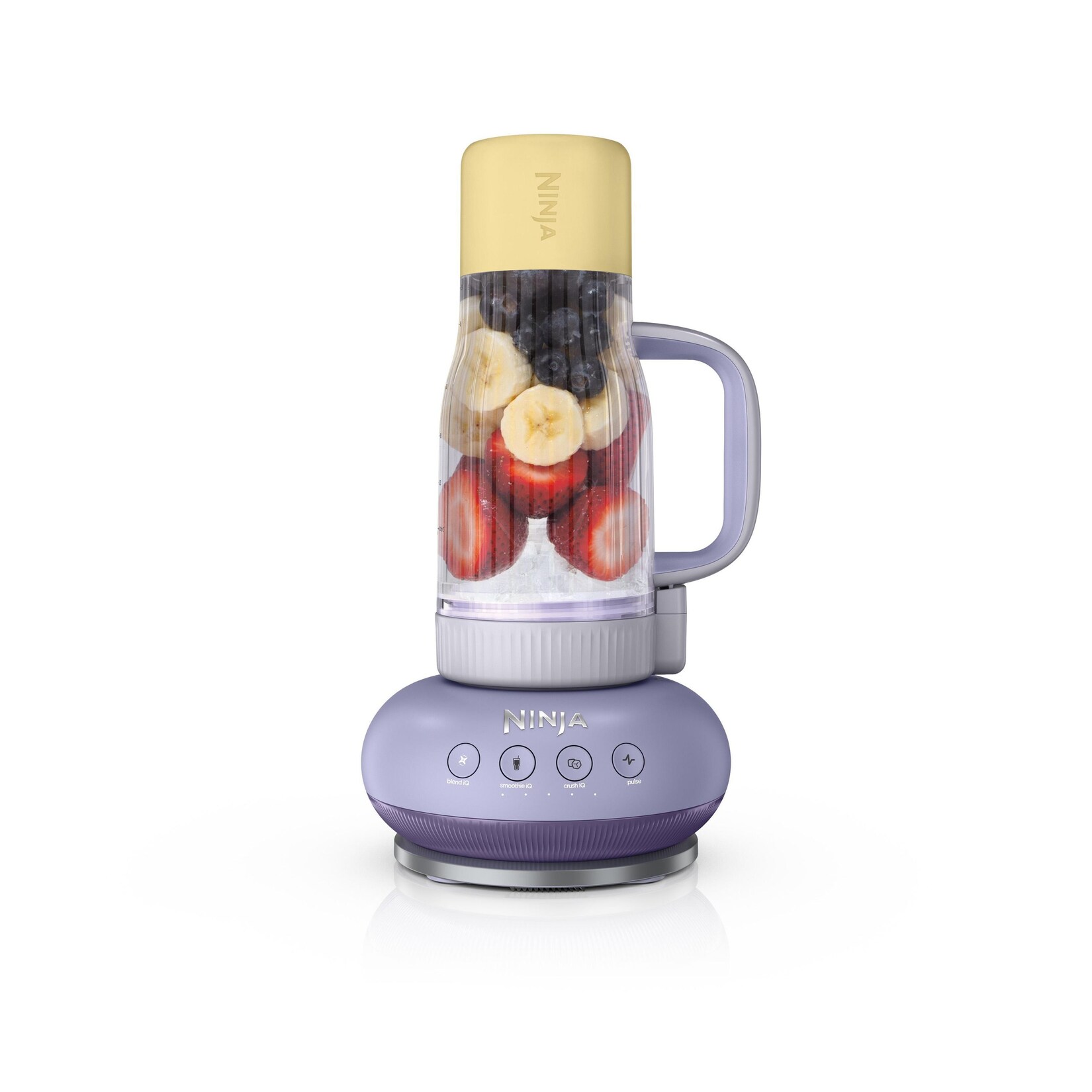 BlendBoss To-Go-Becher-Mixer - Lavendel/ Gelb DB351EUPR (1.100 Watt, Mixen direkt im abnehmbaren To-Go-Becher ( Füllmenge), Auto-iQ-Technologie: 3 Programme + Pulse, (Smoothie, Mixen, Zerkleinern), auslaufsicherer Deckel, Strohhalm, CrushBlade,