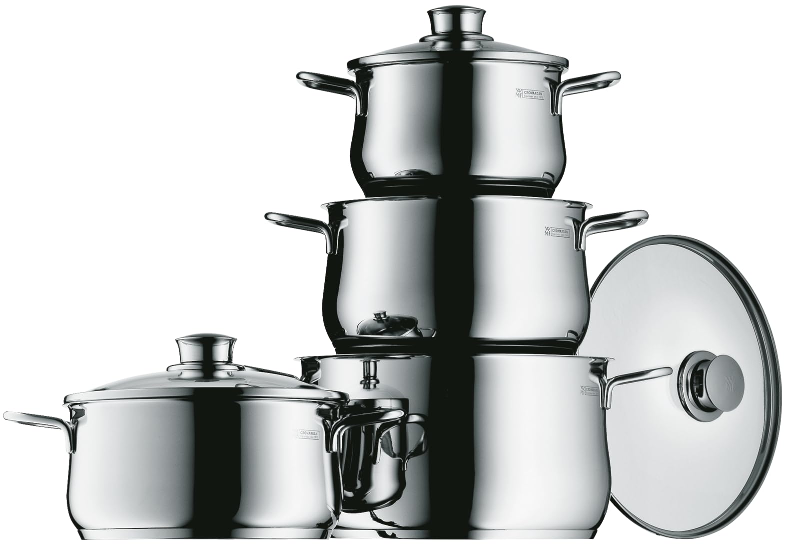 WMF Diadem Plus Topf-Set 4-tlg Kochgeschirrset (4-teiliges Topf-Set, 3 Kocht&ouml;pfe (16/20/24 cm), 1 Bratentopf 20 cm, jeweils mit Glasdeckel, sehr gute Basis f&uuml;r die Ausstattung jeder K&uuml;che, breiter Sch&uuml;ttrand, TransTherm&reg;-Allherdboden, geeignet f&uuml;r alle Her - Bild 1