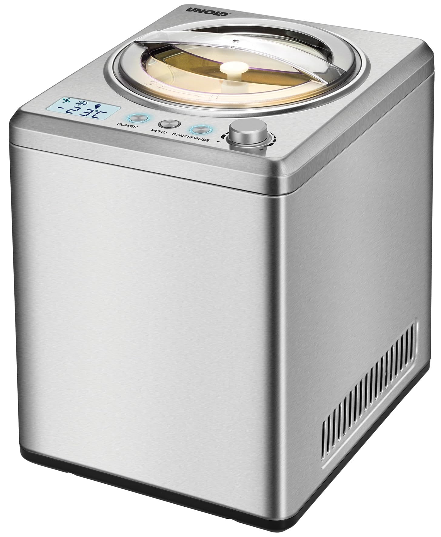 UNOLD Profi Plus 48880 Eismaschine (Edelstahlgehäuse, für ca. 2,5 Liter Eiscreme, vollautomatischer, selbstkühlender Kompressor, LCD-Display