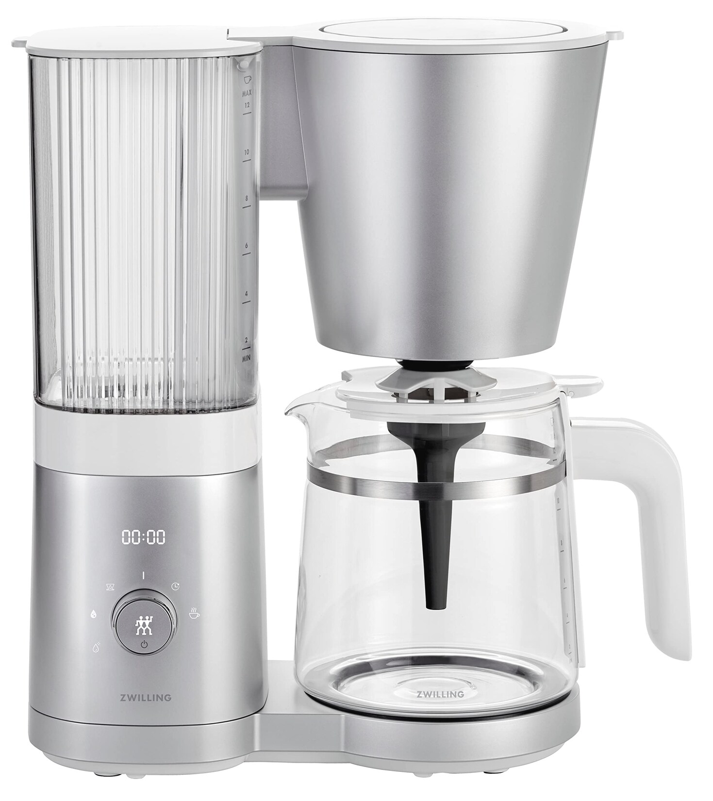 ZWILLING 1008909 Enfinigy Filterkaffeemaschine (12 Tassen,  Wassertank, Glaskanne, Warmhalteplatte, silber)