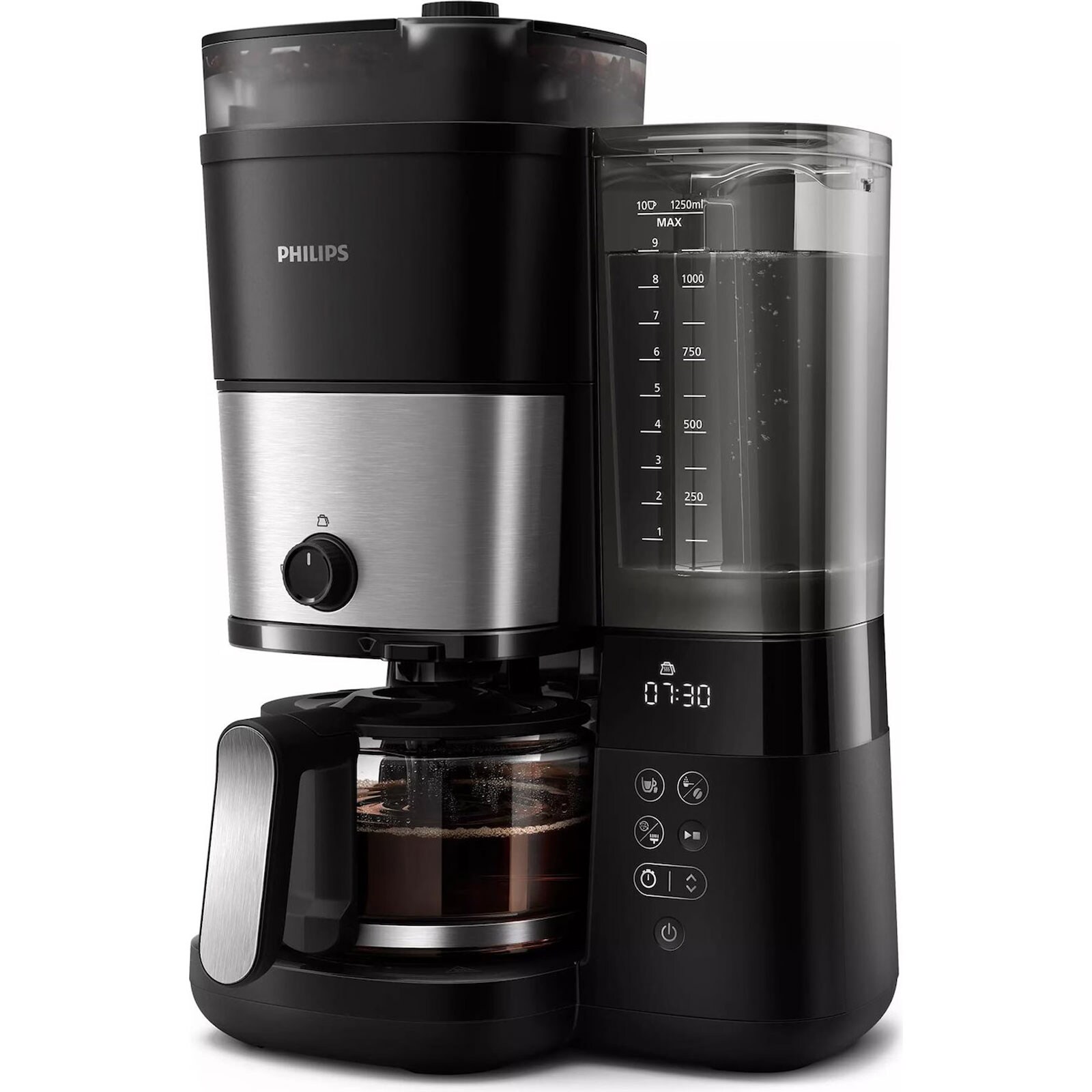 HD 7900/01 Filterkaffeemaschine (10 Tassen,  Wassertank, Glaskanne, Mahlwerk, Tropf-Stopp, Warmhaltefunktion, Wasserstandanzeige, Aroma-Twister)