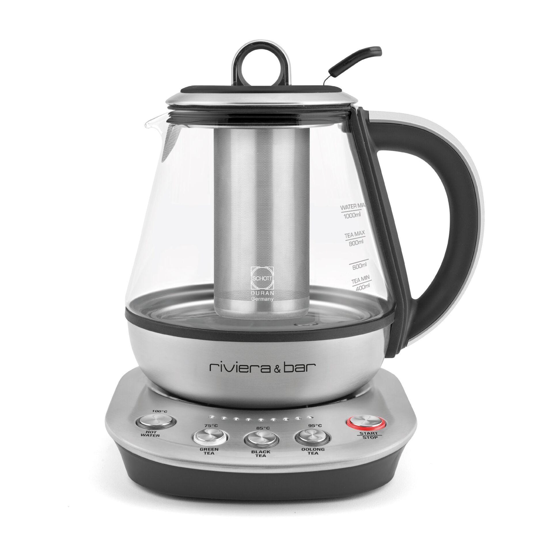 riviera&;bar Tea Maker Compact Teemaschine (Schott DURAN Glas, Edelstahl, 3 Temperaturstufen (75/85/95 &deg;C), Wasserkochermodus bis 100 &deg;C, individuell einstellbare Ziehzeit, Warmhaltemodus bis 30 Min.) - Bild 1