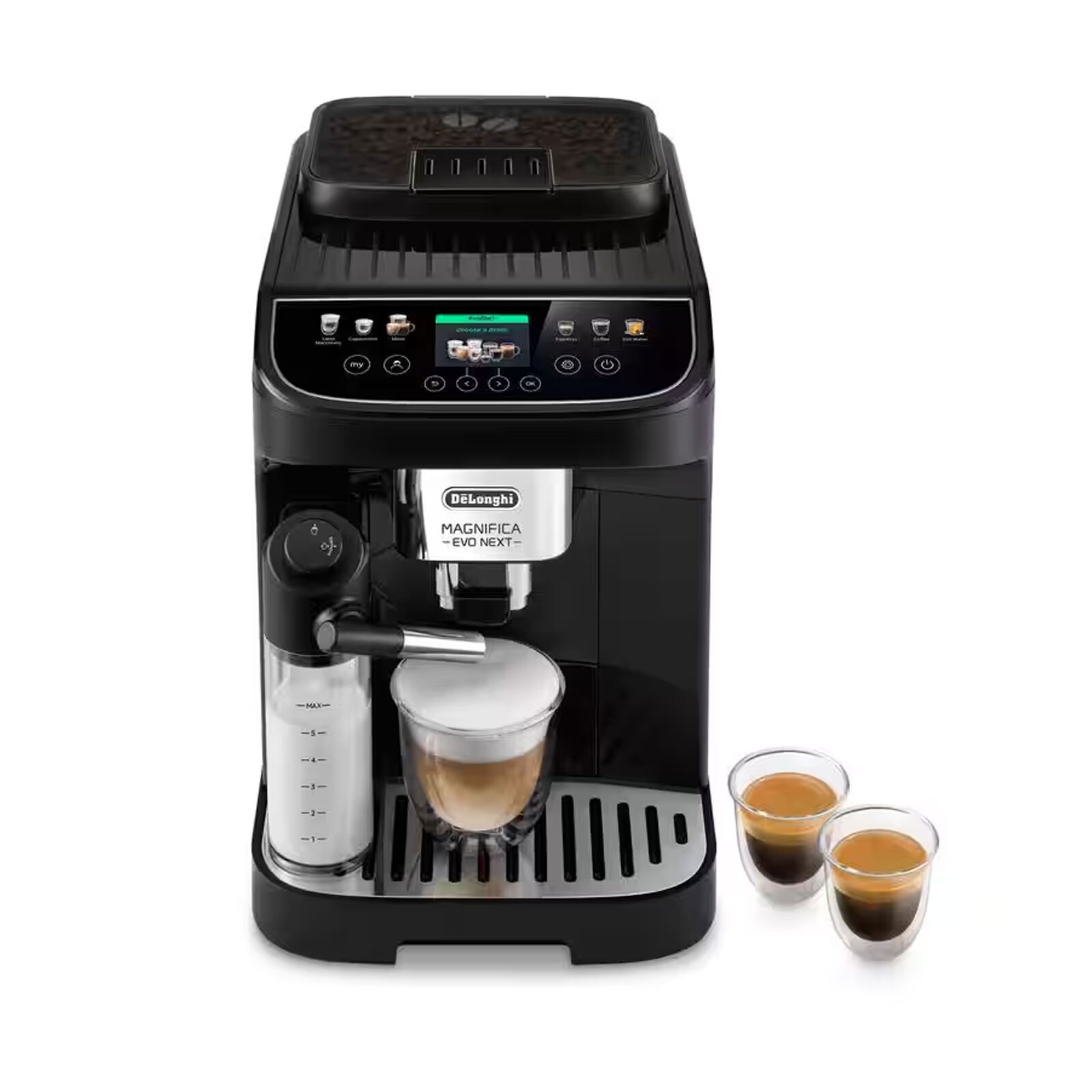 De'Longhi ECAM 310.60.B Magnifica EVO Next Kaffeevollautomat (OneTouch, schwarz, TFT-Farbdisplay,  Bohnenbehälter, 1,9 l Wassertank, Milchbehälter)