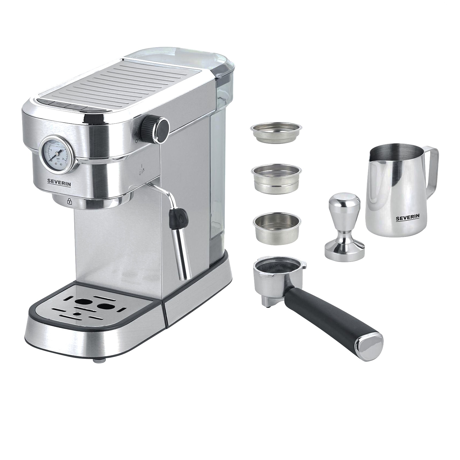 Severin KA 5995 Espresa Plus Espresso-Maschine geb&uuml;rsteter Edelstahl / schwarz - Bild 1