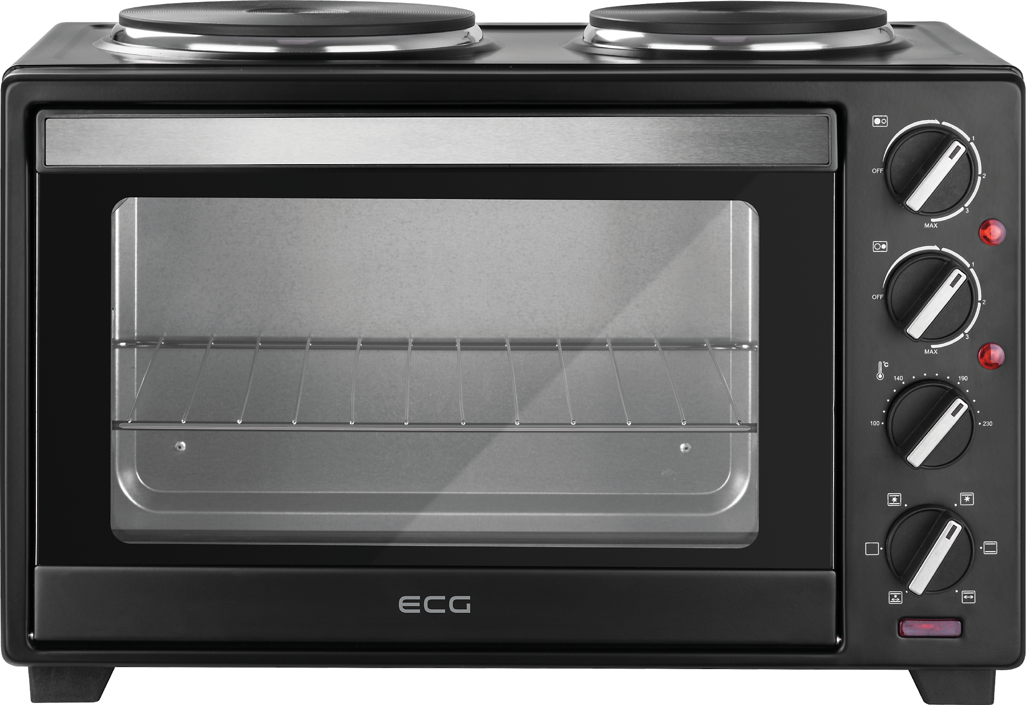 ECG ETH 3001B Minibackofen mit Kochplatte (30 l Garraumvolumen, Ober- und Unterhitze, 1600 W, 2 integrierte Kochplatten, inkl. Drehspie&szlig;) - Bild 1