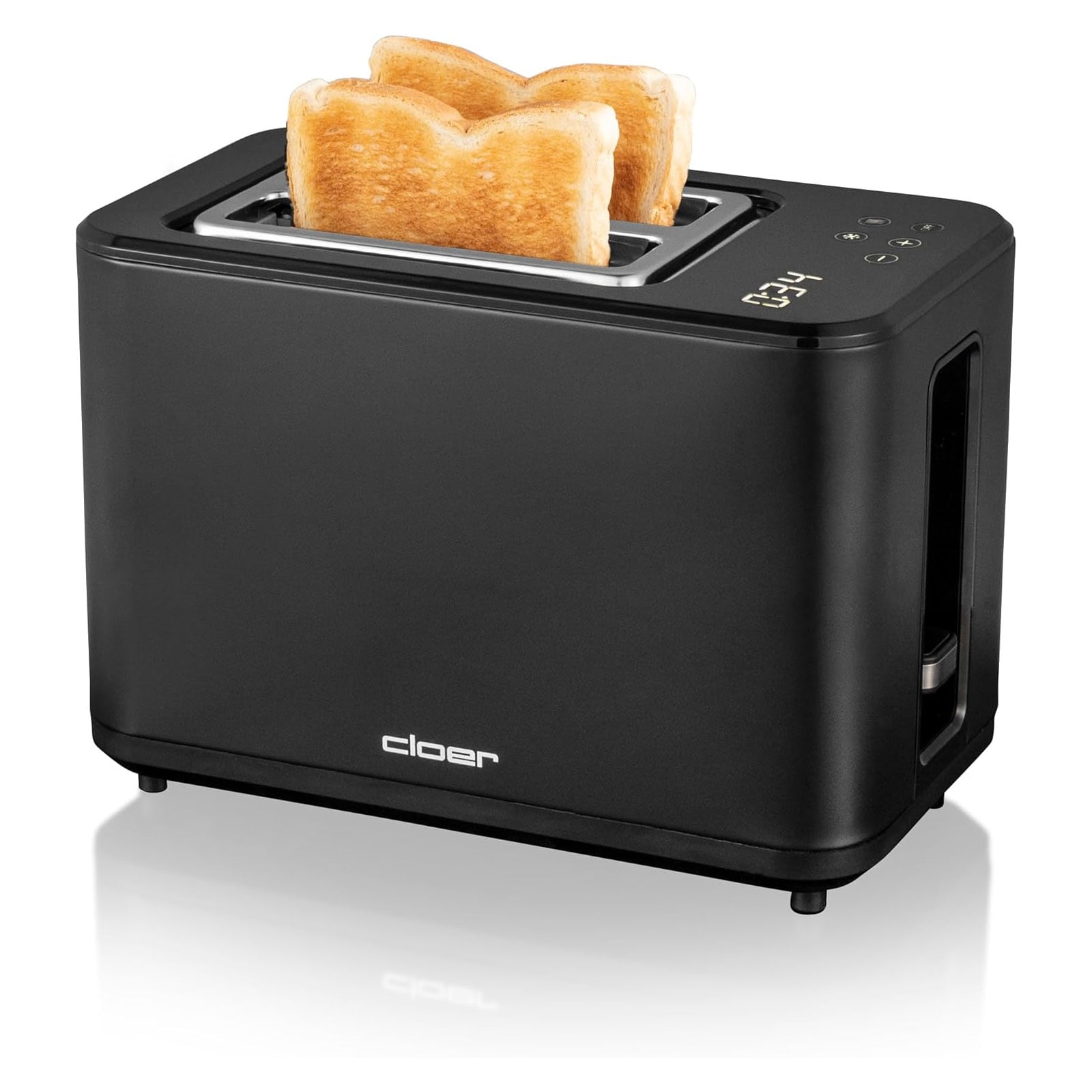CLOER 3930 SW Toaster (2 Scheiben, 900 W, Kunststoff, Schwarz mattiert, Auftaufunktion, Aufw&auml;rmfunktion, automatische Brotzentrierung) - Bild 1