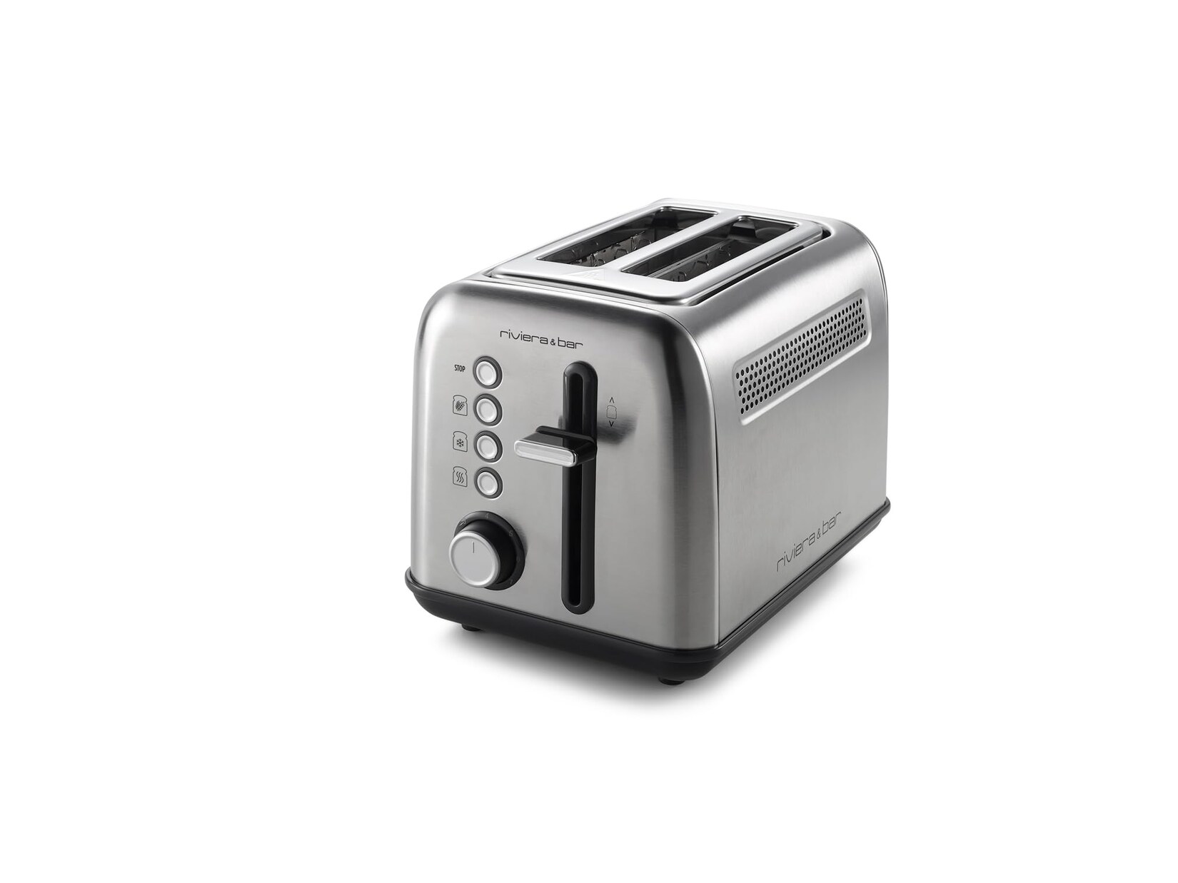 riviera&;bar Stainless Steel 2 short slots Toaster (2-Scheiben, Parallelschlitz, Edelstahl gebürstet, 900 W, 7 Bräunungsstufen, 4 Funktionen, Auftaufunktion, Aufwärmfunktion, Vollkornfunktion)
