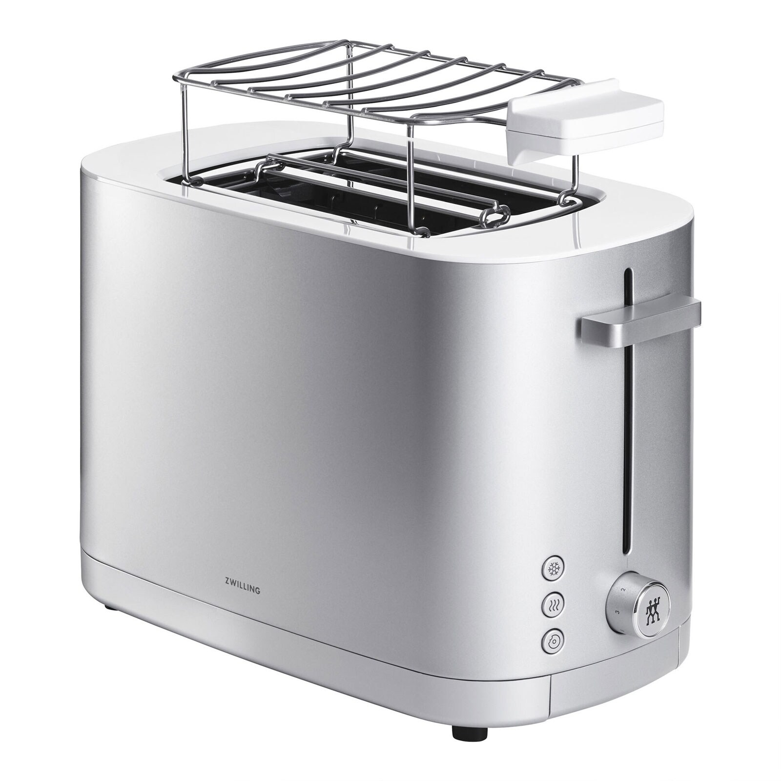 ZWILLING 1005777 Enfinigy Toaster (2 Scheiben, 1000 W, Stahl, Silber, Brötchenaufsatz, Auftaufunktion, Aufwärmfunktion)