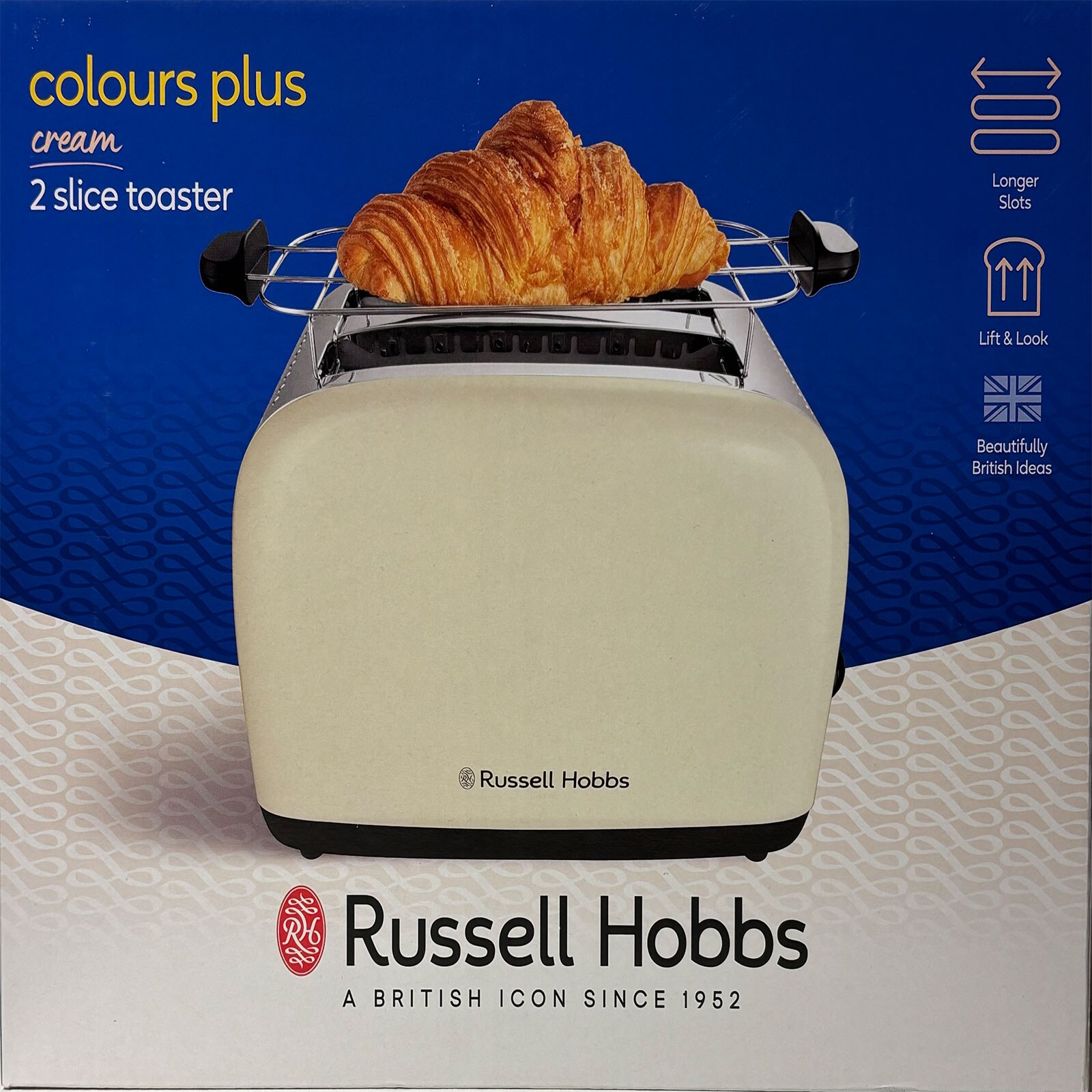 26551-56 Colours Plus cream Toaster (2 Scheiben, 1600 W, Edelstahl und Kunststoff, beige, Brötchenaufsatz, Auftaufunktion, Aufwärmfunktion)