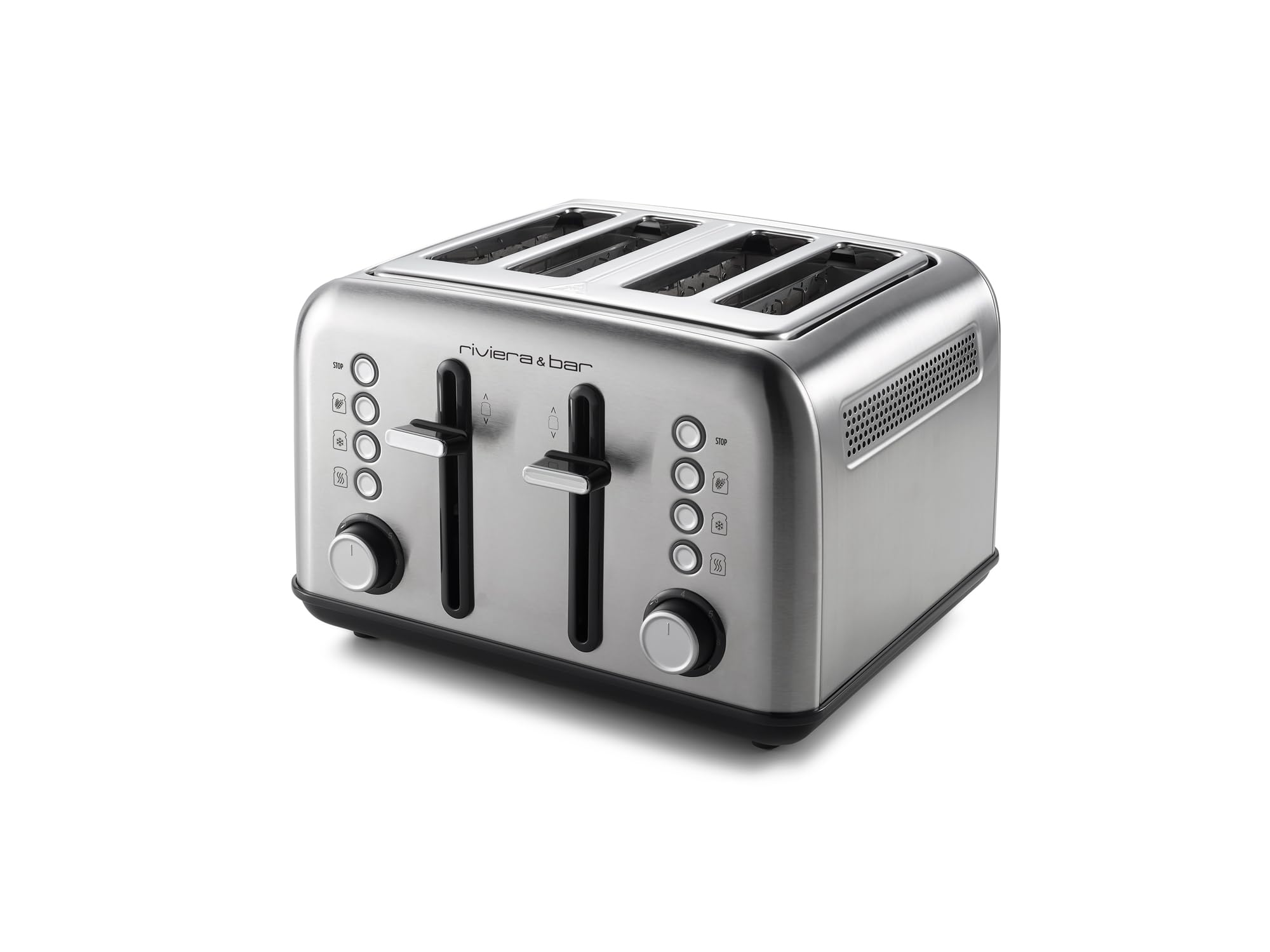 riviera&;bar Stainless Steel 4 short slots Toaster (4-Scheiben, Parallelschlitz, Edelstahl geb&uuml;rstet, 1.800 W, 7 Br&auml;unungsstufen, 2 unabh&auml;ngige Bedienfelder, Auftaufunktion, Aufw&auml;rmfunktion, Vollkornfunktion) - Bild 1
