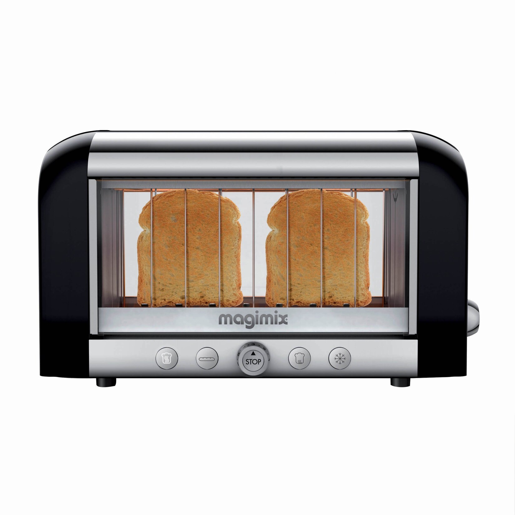 Vision black Langschlitz-Toaster (Großes Sichtfenster mit Doppelverglasung, breiter Schlitz für Brötchen/Baguette)