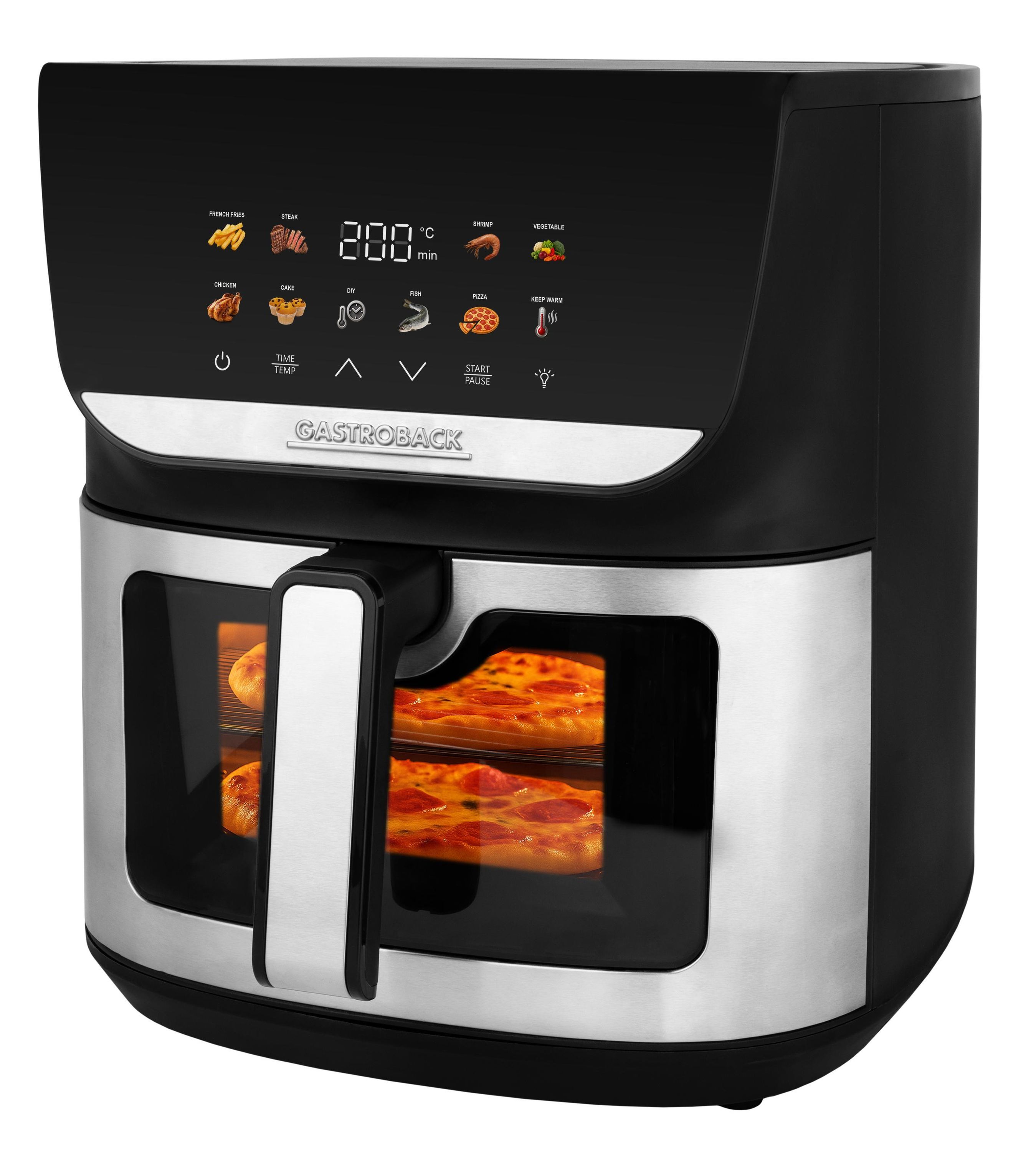 GASTROBACK 42585 Heat&Crisp Family Heißluftfritteuse (8 l Fassungsvermögen, 2000 Watt, Timer, 10 Automatikprogramme, Touchscreen Farbdisplay