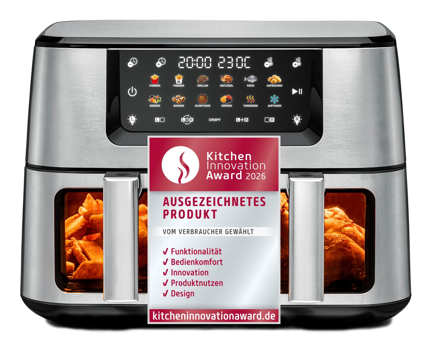 ROMMELSBACHER FRH 2650 Doppel-Hei&szlig;luftfritteuse (11 l Fassungsverm&ouml;gen, 2700 W, 12 Automatikprogramme, LED-Display, Touch Control) - Bild 1
