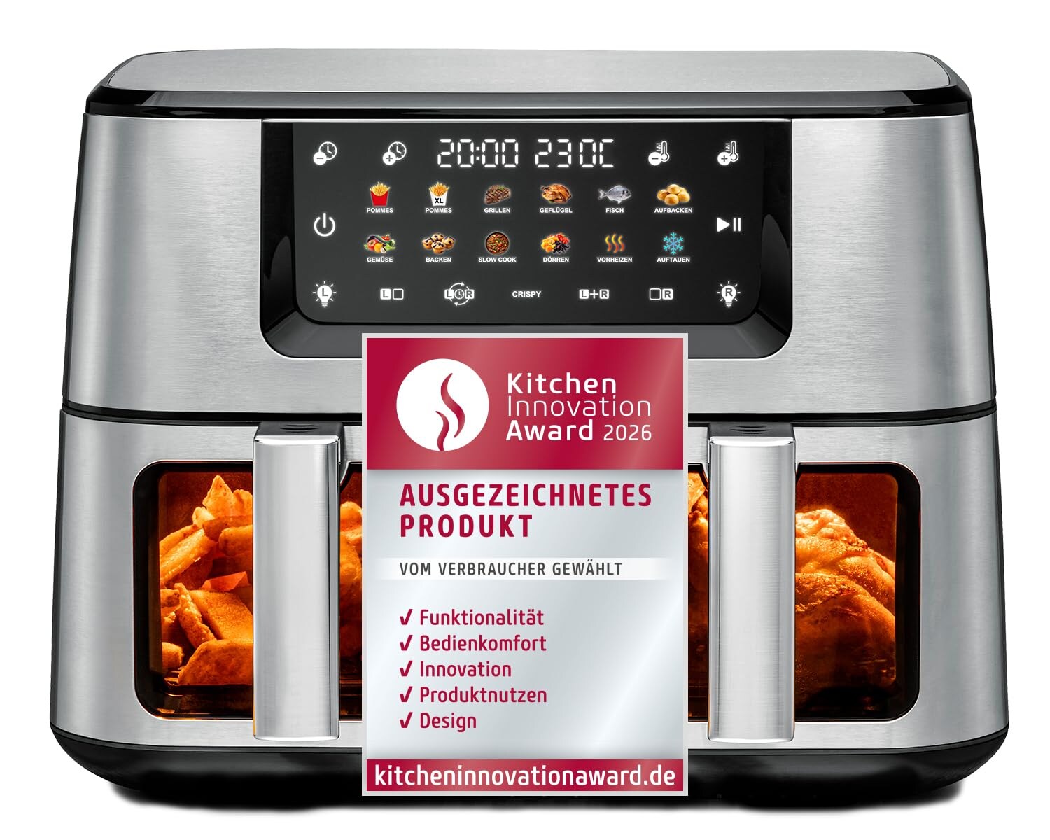 ROMMELSBACHER FRH 2650 Doppel-Heißluftfritteuse ( Fassungsvermögen, 2700 W, 12 Automatikprogramme, LED-Display, Touch Control)