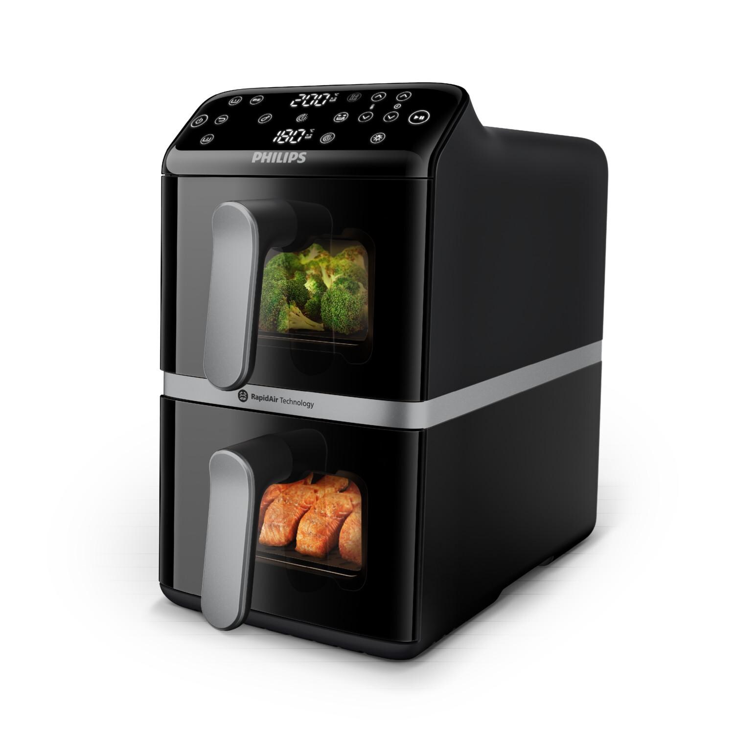 NA461/00 Stacked Doppel-Heißluftfritteuse ( Fassungsvermögen, 2750 Watt, Timer, Digitales Display)