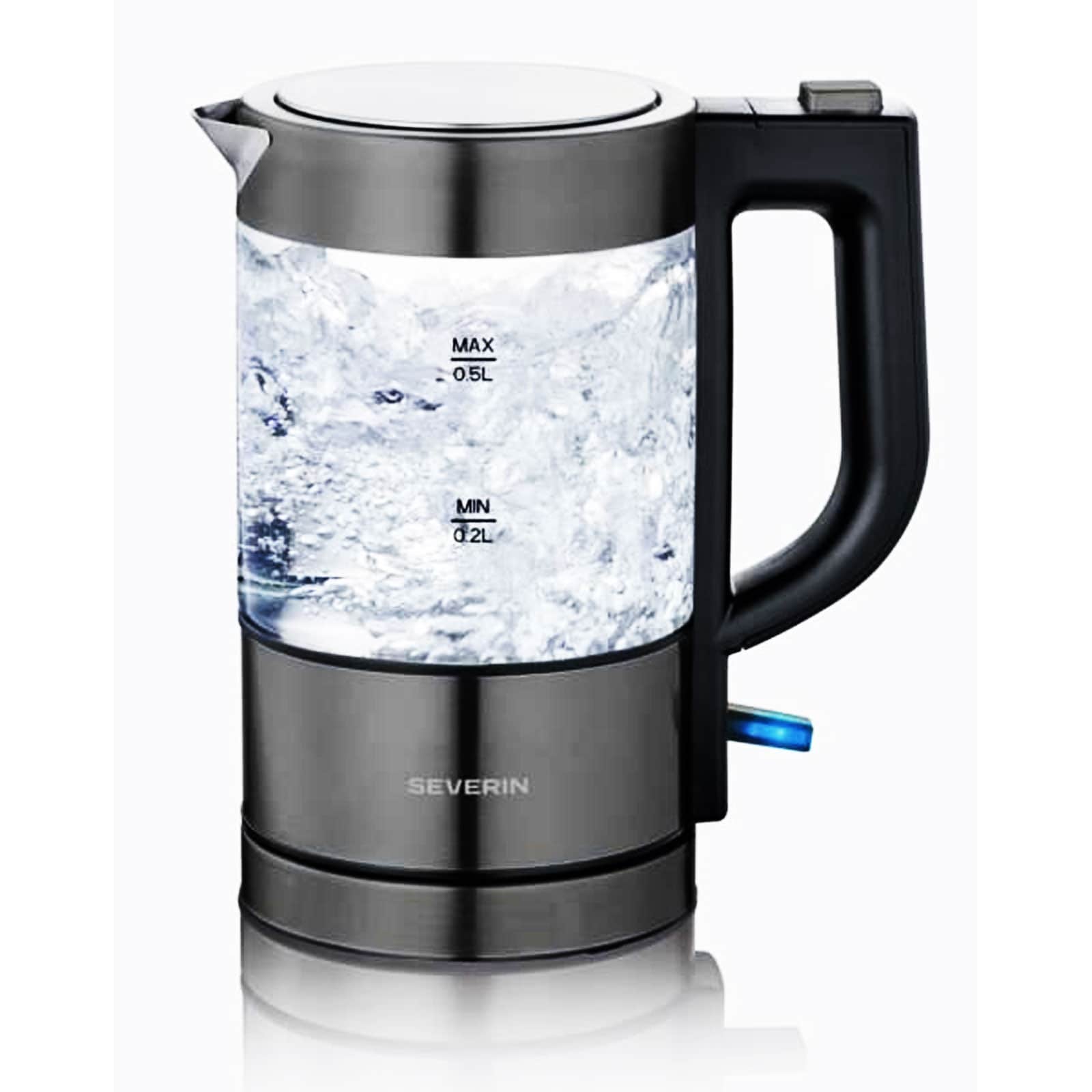 SEVERIN WK 9387 Glas Wasserkocher (0,5 Liter, 1000 W, Glas, transparent/schwarz, keine Temperatureinstellung) - Bild 1