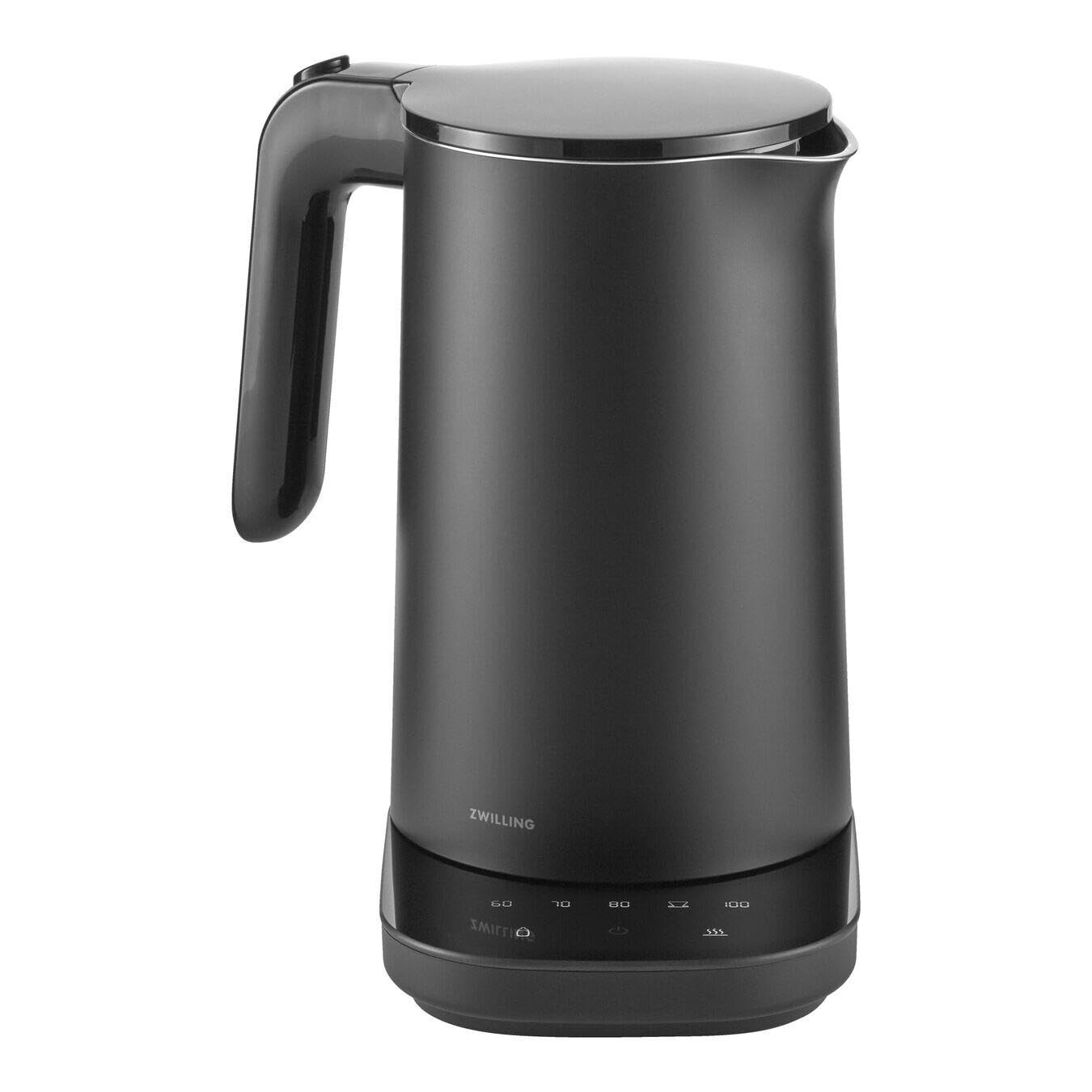 ZWILLING 1027167 Enfinigy Wasserkocher (1 Liter, 1.850 Watt, Kunststoff/Edelstahl, Schwarz, 6 Temperatureinstellungen, Warmhalten, 360°-Basisstation, Sensor-Touch-Display, Doppelwandgehäuse, 70-Grad-Öffnung)