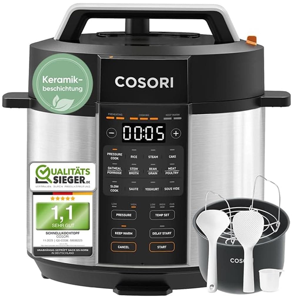 Cosori CMC-CO601-SEU Schnellkochtopf (5,7 Liter Fassungsverm&ouml;gen, Keramik-Antihaftbeschichtung, 13 Garfunktionen, Temperaturbereich 25-180 &ordm;C, Timer) - Bild 1