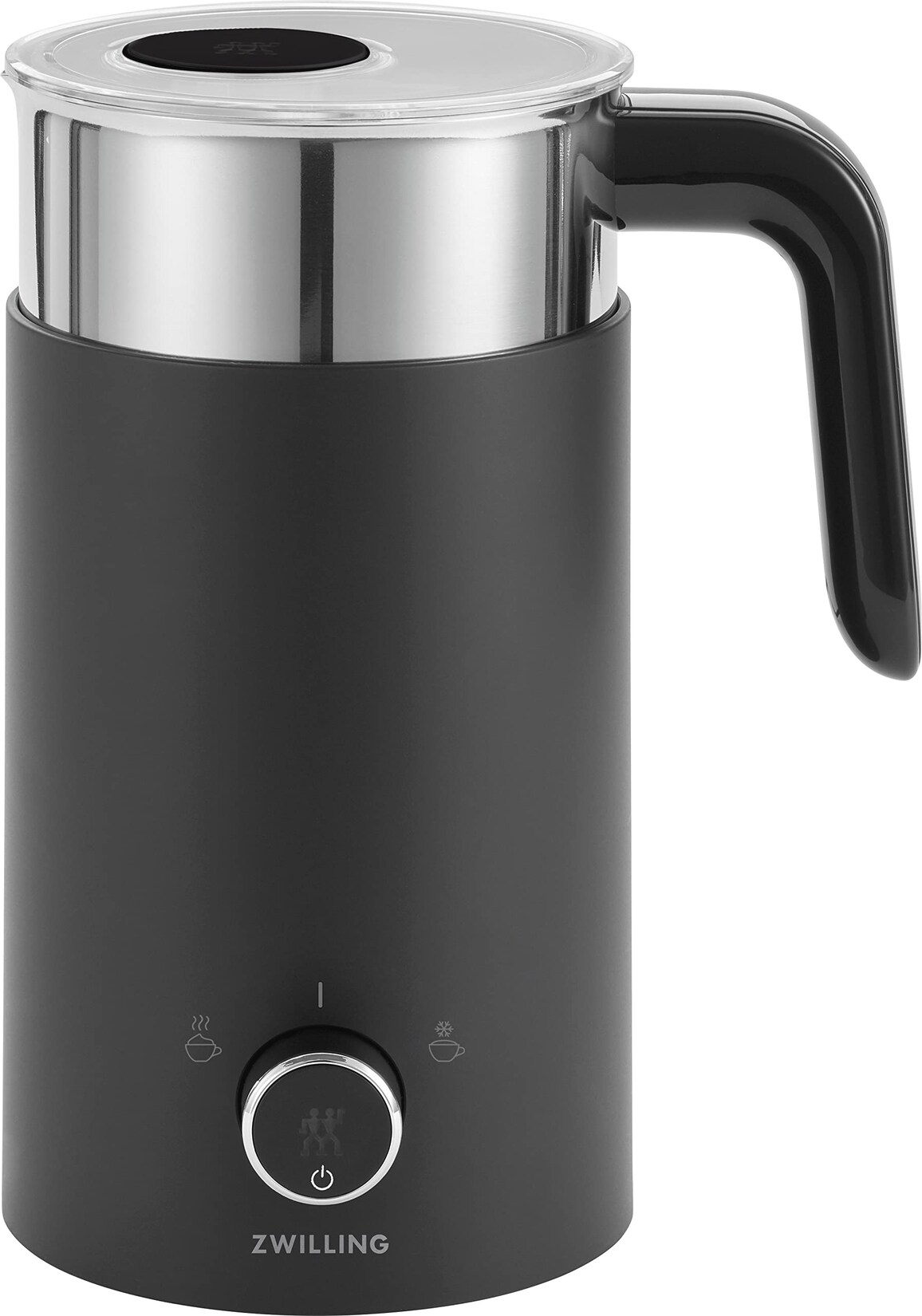 ZWILLING 1010479 Enfinigy Milchaufschäumer (0,4 Liter, 600 Watt, Kunststoff/Edelstahl, Schwarz, geeignet für pflanzliche Milch-Alternativen, 2 Aufsätze, heiße und kalte Getränke)