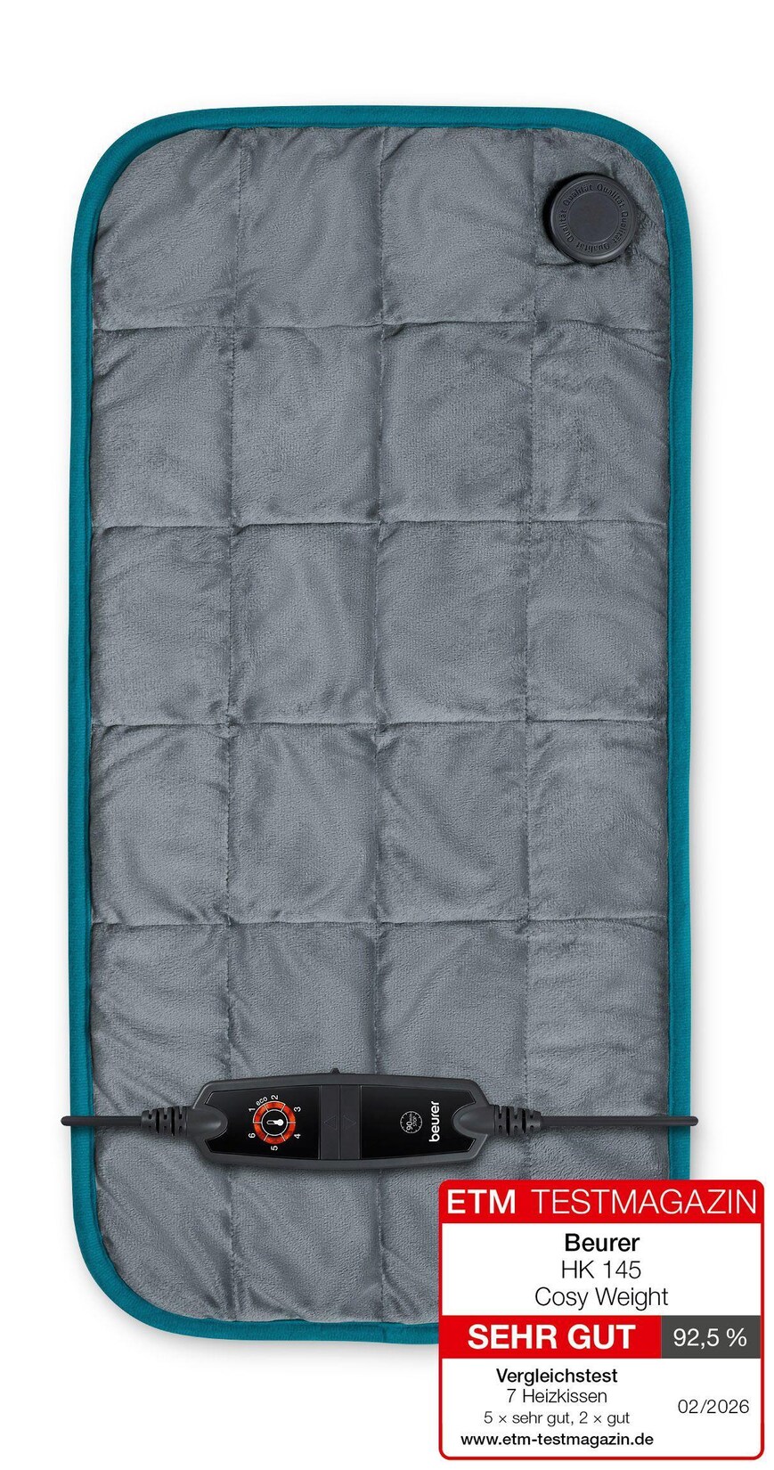 BEURER HK 145 Cosy Weight GP Limited Edition 26 Heizkissen (6 Temperaturstufen, LED-Tastenschalter, beleuchtete Temperaturstufen, Schnellheizung, XXL-Format ca. 60 x 30 cm, Glasperlenfüllung,  Sicherheitssystem, Sicherheitsabschaltung, Maschinenwäsch