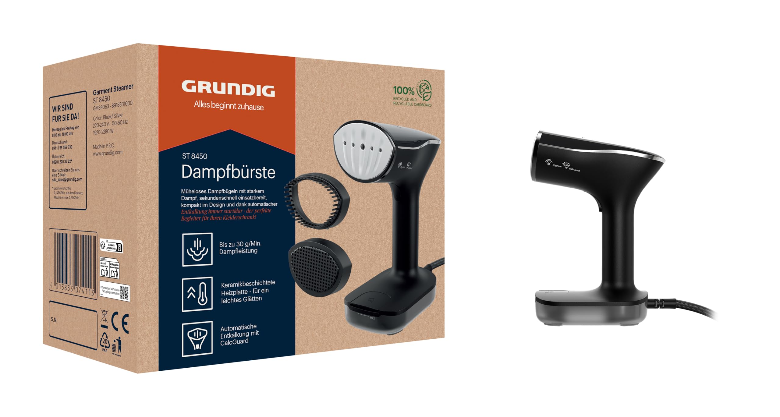 Grundig ST 8450 Dampfb&uuml;rste (2280 Watt, Keramikbeschichtete Heizplatte, 30 g/Min. Dampfleistung, 200 ml Wassertank, 2 m Kabel) - Bild 1