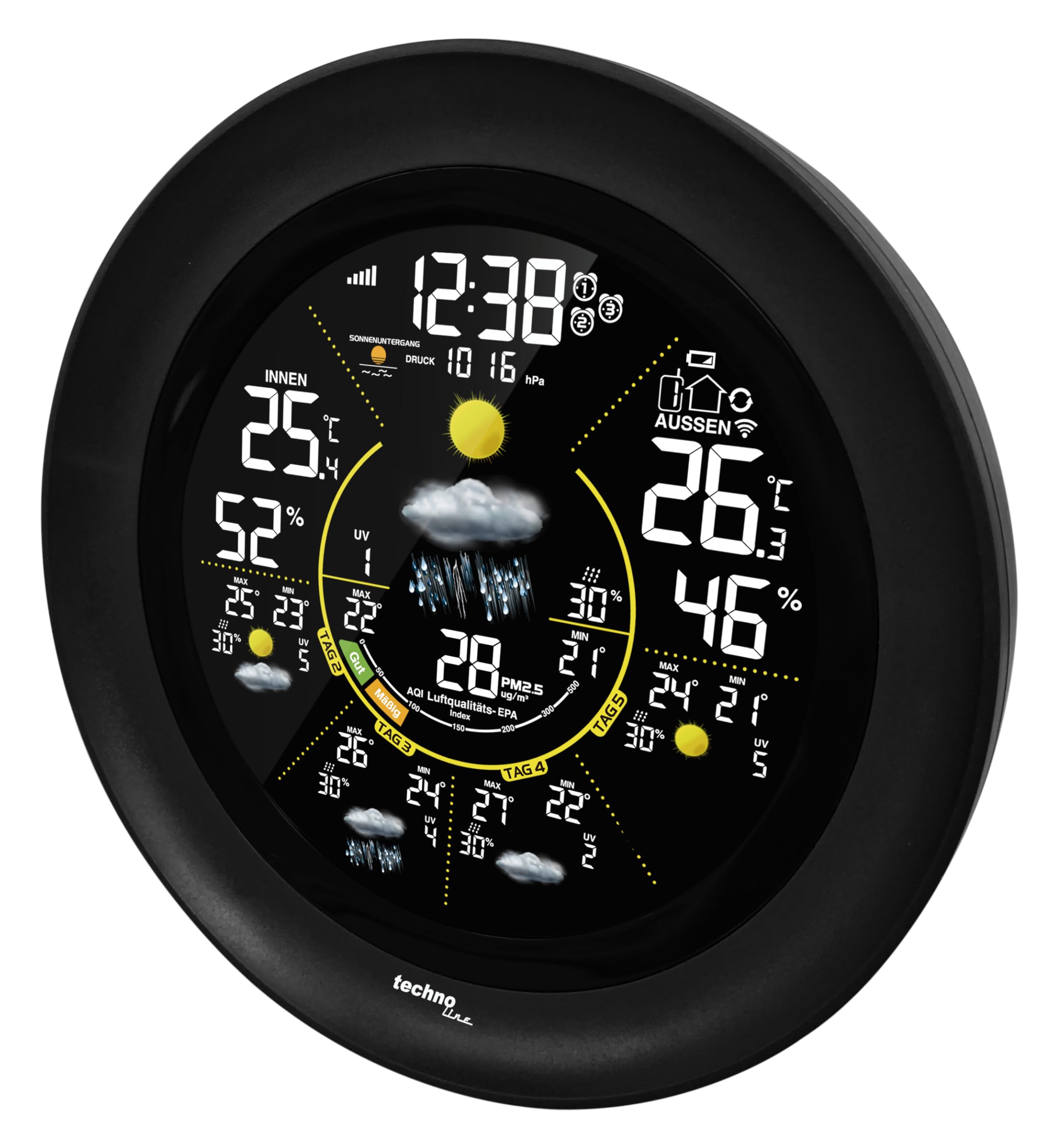technoline WD 3040 Wetterstation (App-Anbindung, 5-Tage-Vorhersage, Temperatur, Luftfeuchtigkeit, UV-Index) - Bild 1