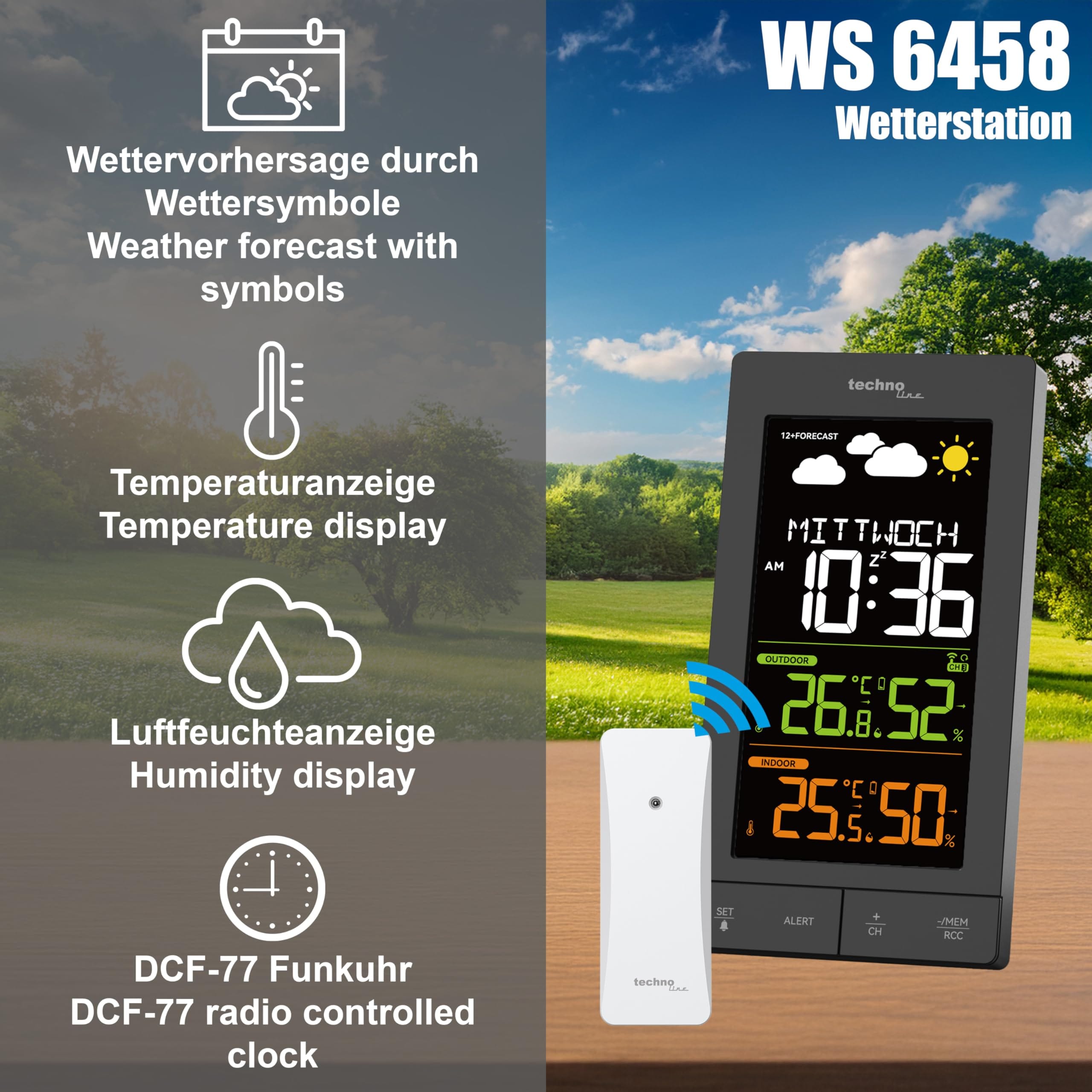 technoline WS 6458 Wetterstation (Wettervorhersage, Innen-/Au&szlig;entemperatur, Luftfeuchtigkeit) - Bild 1