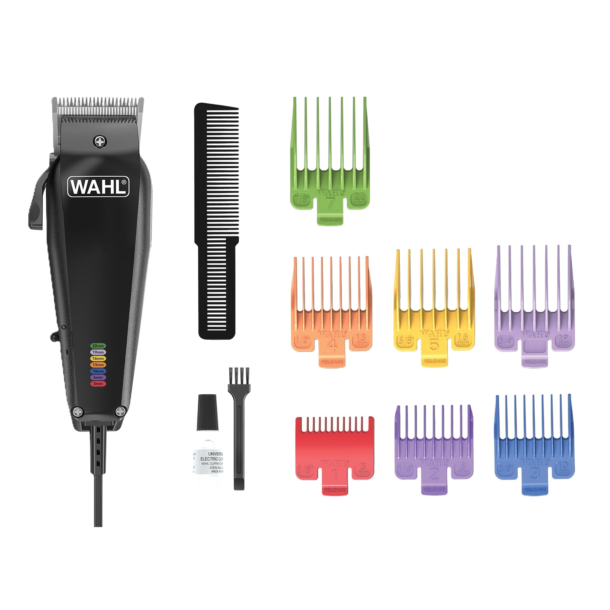 WAHL Multi Cut 3027683 Tierhaarschneider (Kabelgebunden, f&uuml;r kleine bis mittelgro&szlig;e Haustiere, verstellbarer Taper mit 3 Schnittl&auml;ngen (0,8/1,5/1,8mm), Schnittbreite 40 mm, 7 farbcodierte Aufsteckk&auml;mme (3, 6, 10, 13, 16, 19, 22 mm), Kabell&auml;nge 2,4 m, oszil - Bild 1