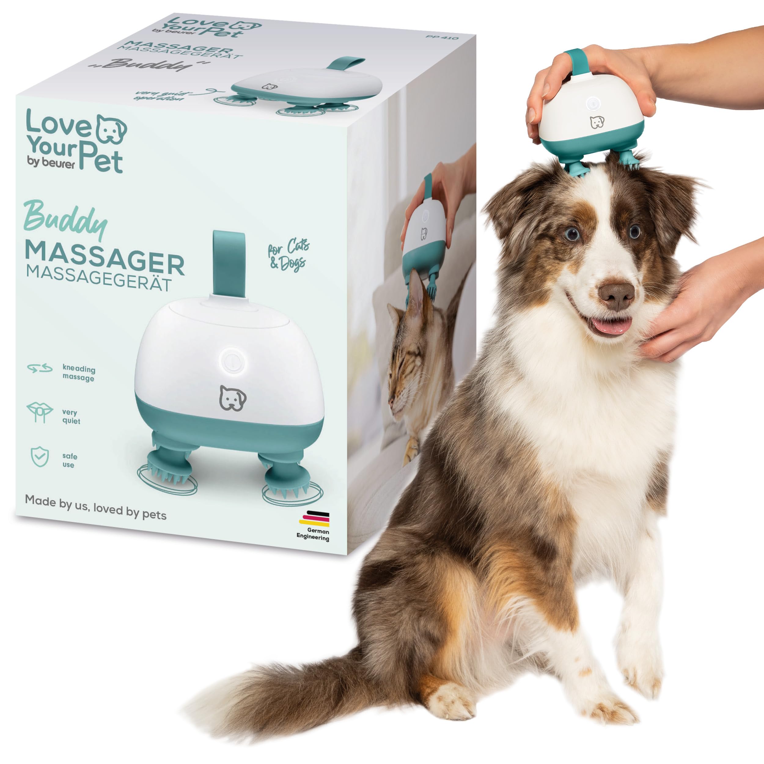 Beurer PP 410 Buddy Massageger&auml;t (Knetmassage, 4 rotierende Silikon-Massageaufs&auml;tze, 2 Geschwindigkeitsstufen, bis zu 165 Minuten Akkubetrieb, On/Off LED Knopf, Ergonomische Form, inkl. USB-C-Kabel) - Bild 1