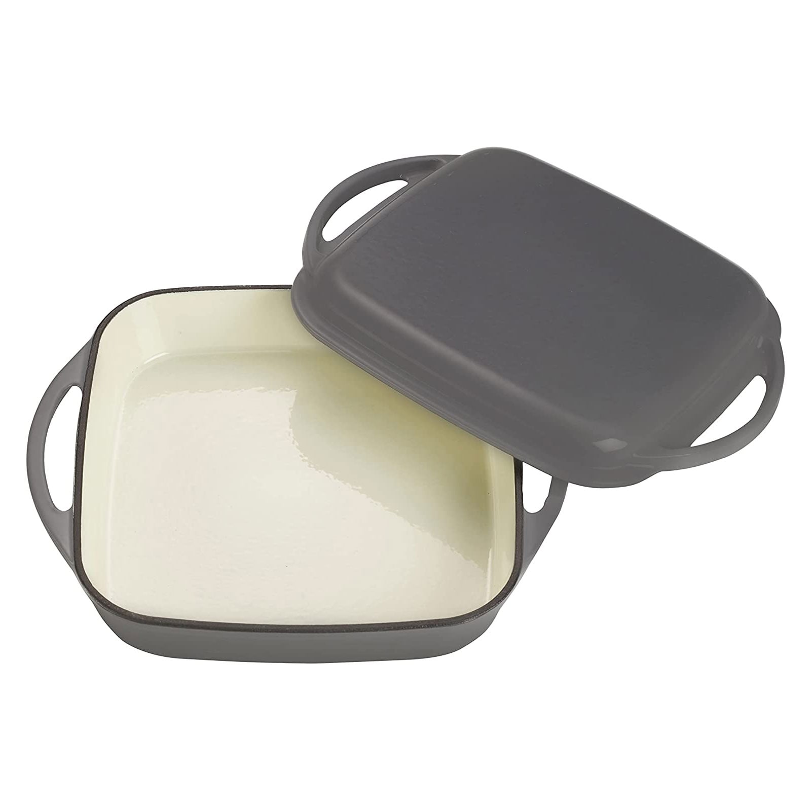 Echtwerk Universalbr&auml;ter 2-in-1 Set Gusseisen Auflaufform mit Deckel Gusseisentopf Emaille-Beschichtung Back&ouml;fen Grill BBQ Induktion Grau 1,5 L - Bild 1