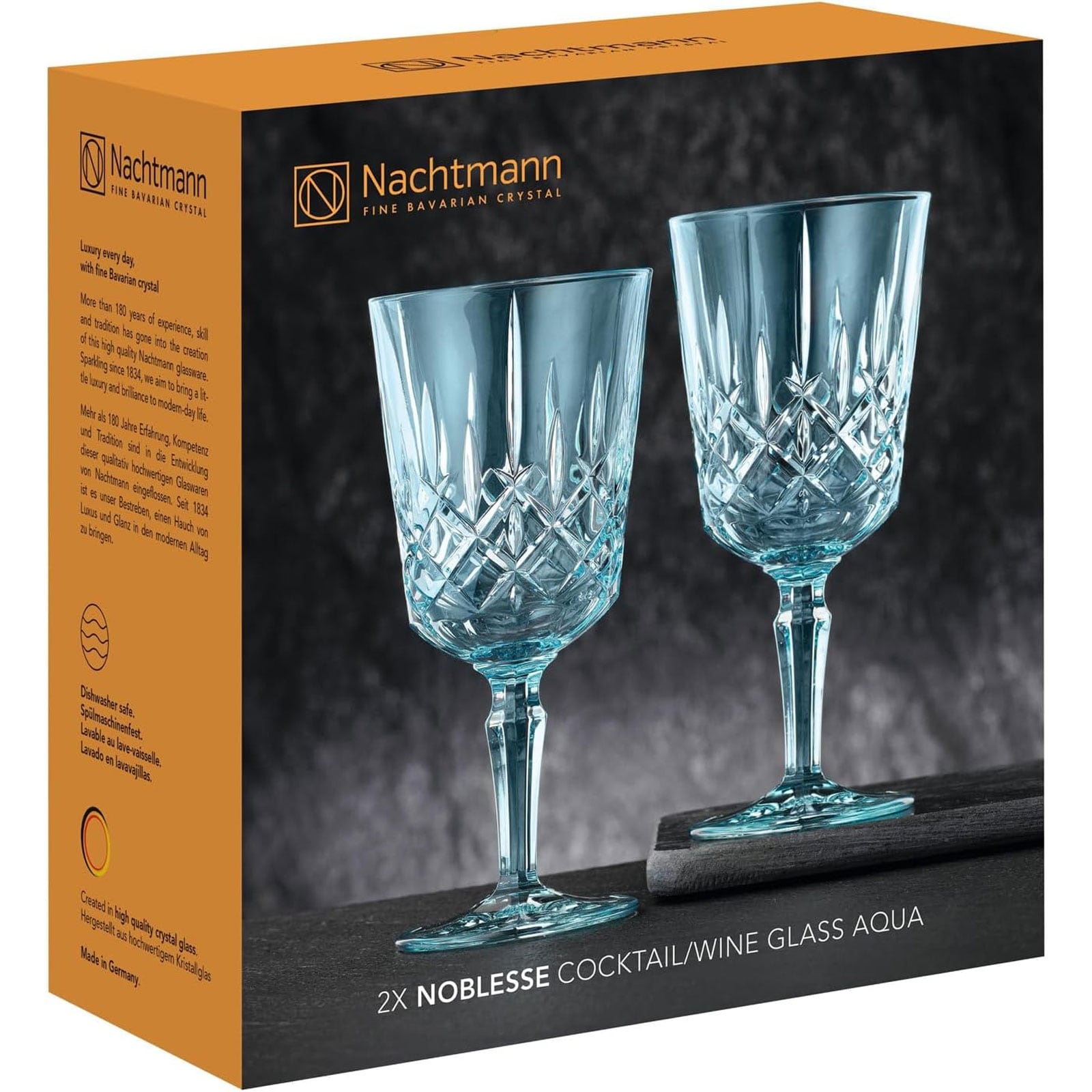 Nachtmann, 2-teiliges Weingl&auml;ser-Set, Blaue Cocktailgl&auml;ser/Weingl&auml;ser, Kristallglas, 355 ml, Aqua, Noblesse Colors, 105219 - Bild 1