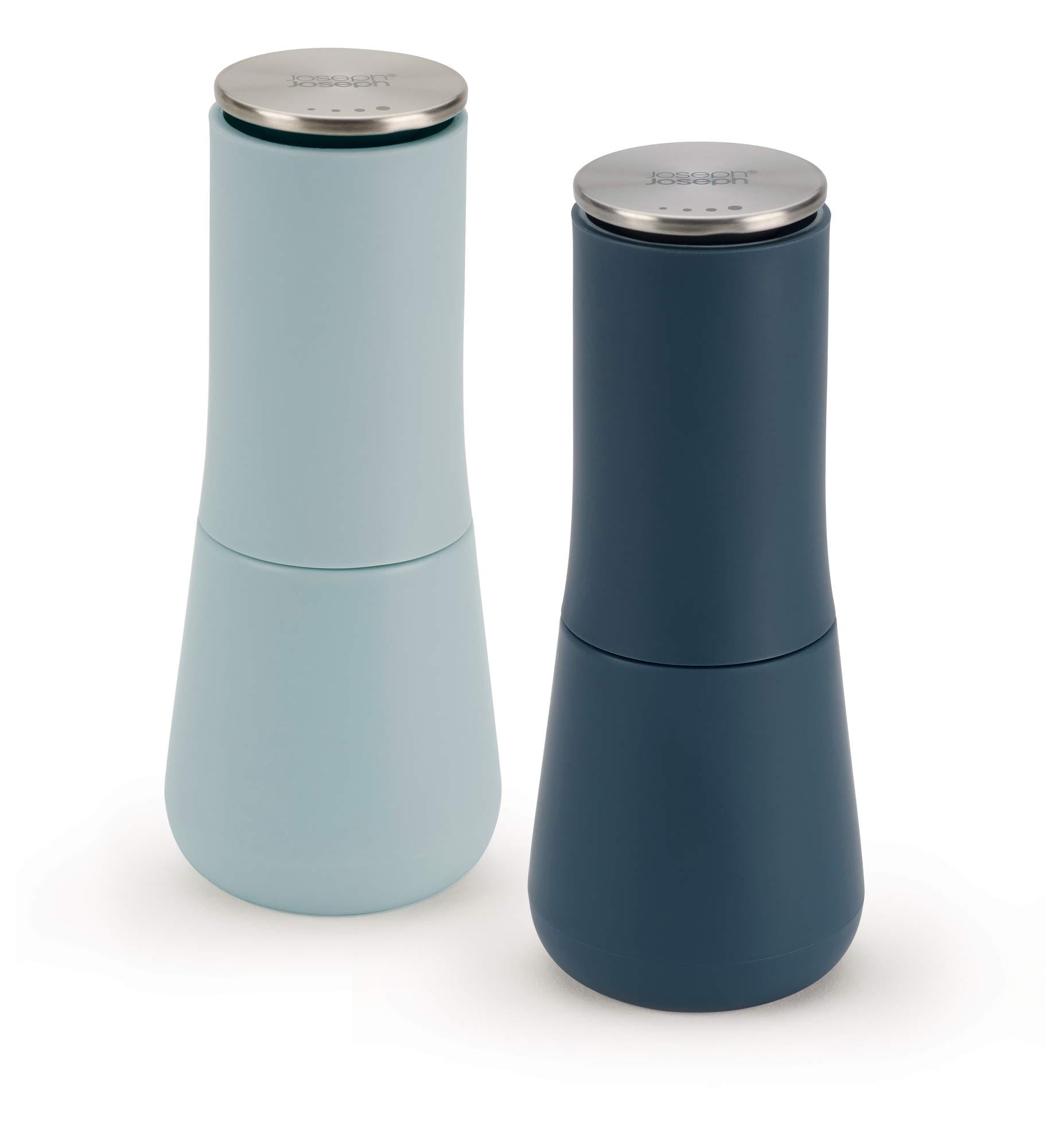 Joseph Joseph Milltop Kr&uuml;melfrei schmutzfrei Salz- und Pfefferm&uuml;hlen-Set Blau, Keramikm&uuml;hle - Bild 1