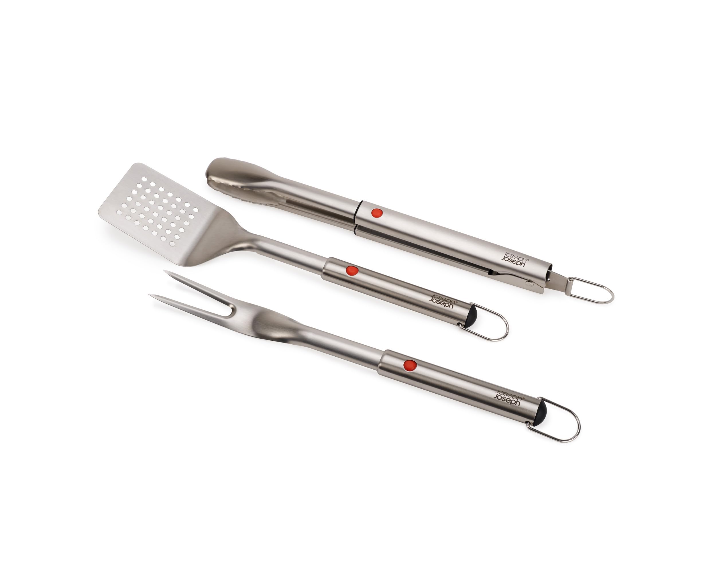 Joseph Joseph GrillOut 3-teiliges Edelstahl BBQ-Utensilien-Set, Wender, Zange & Gabel, Teleskopgriff, Aufh&auml;ngeschlaufen - Bild 1