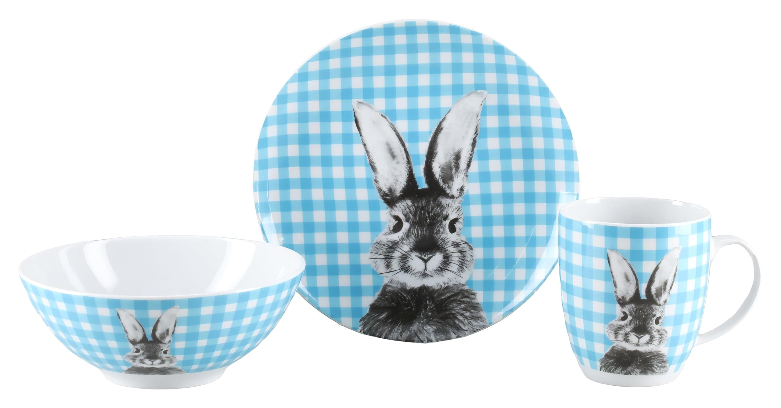 CreaTable 25215 Serie Happy Bunny Blau 3-tlg Oster-Geschirrset aus Porzellan - Bild 1