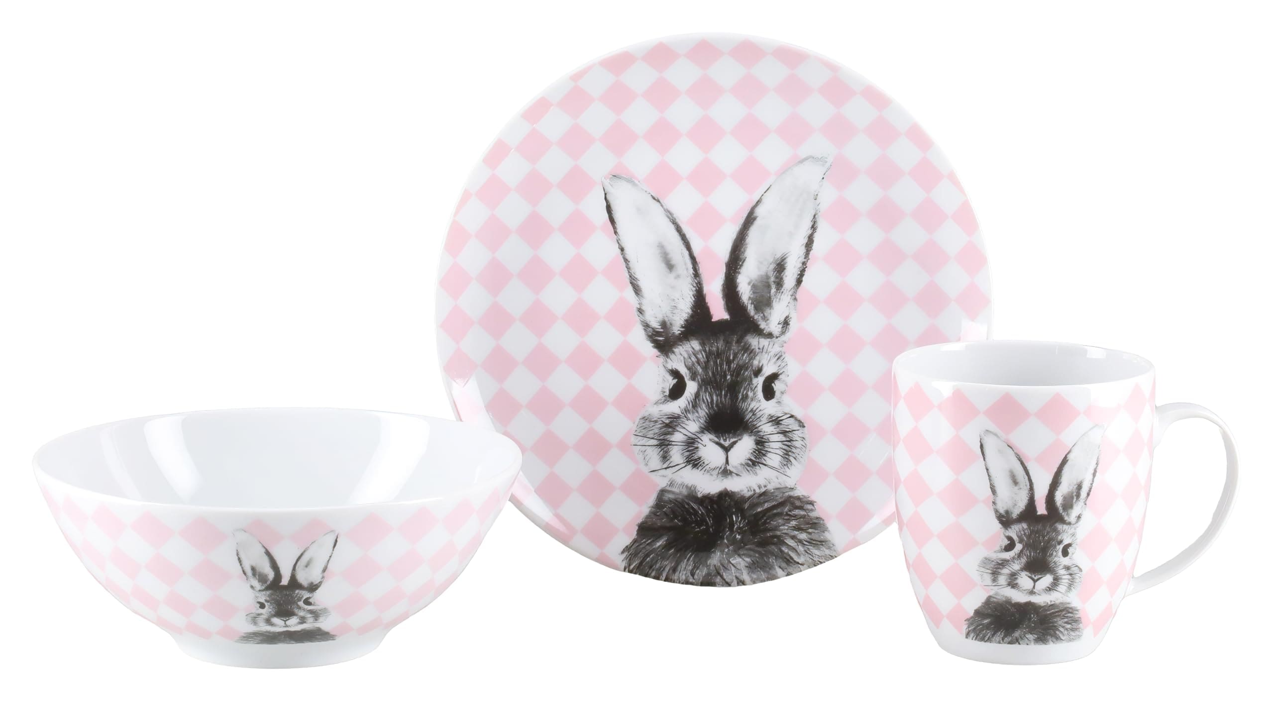 CreaTable 25217 Serie Happy Bunny Rosa 3-tlg Oster-Geschirrset aus Porzellan - Bild 1
