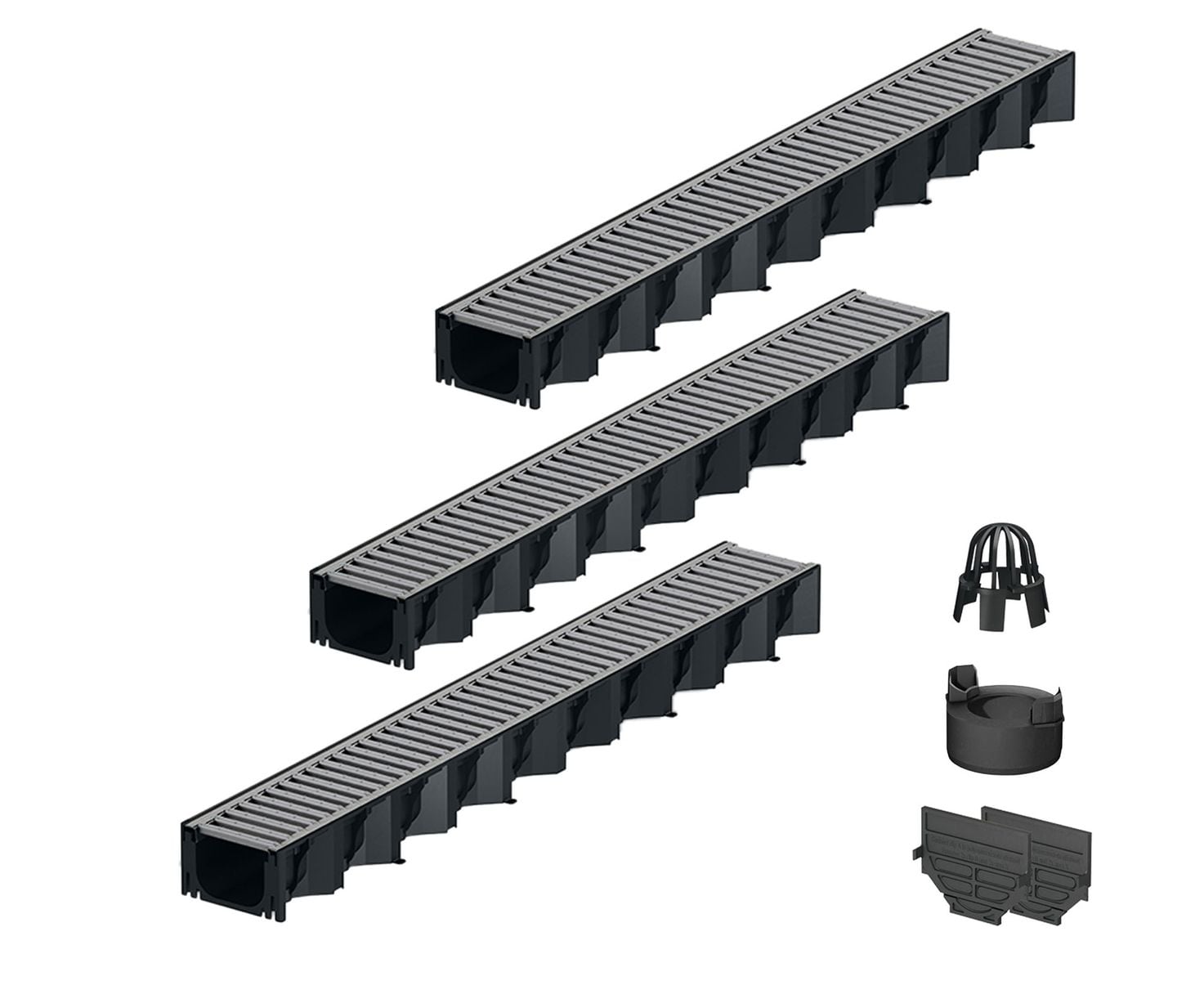 3x1m ACO Self&reg; Hexaline 2.0 Entw&auml;sserungsrinne Stegrost Stahl verzinkt + Ablauf Vertikal - Bild 1