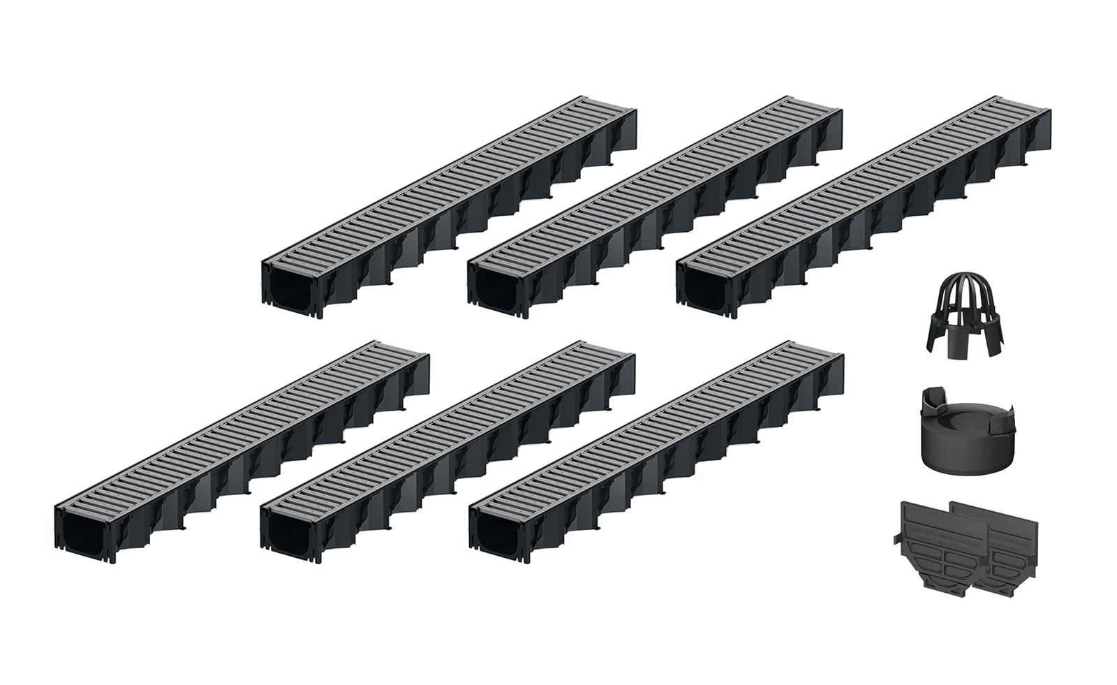 6x1m ACO Self&reg; Hexaline 2.0 Entw&auml;sserungsrinne Stegrost Stahl verzinkt Ablauf vertikal - Bild 1