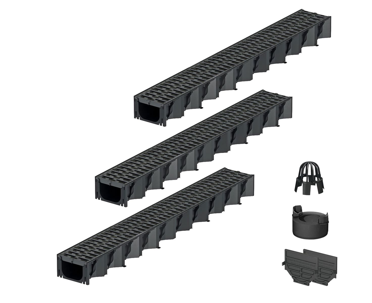 3x1m ACO Self&reg; Hexaline 2.0 Entw&auml;sserungsrinne mit Stegrost Microgrip + Ablauf Vertikal - Bild 1