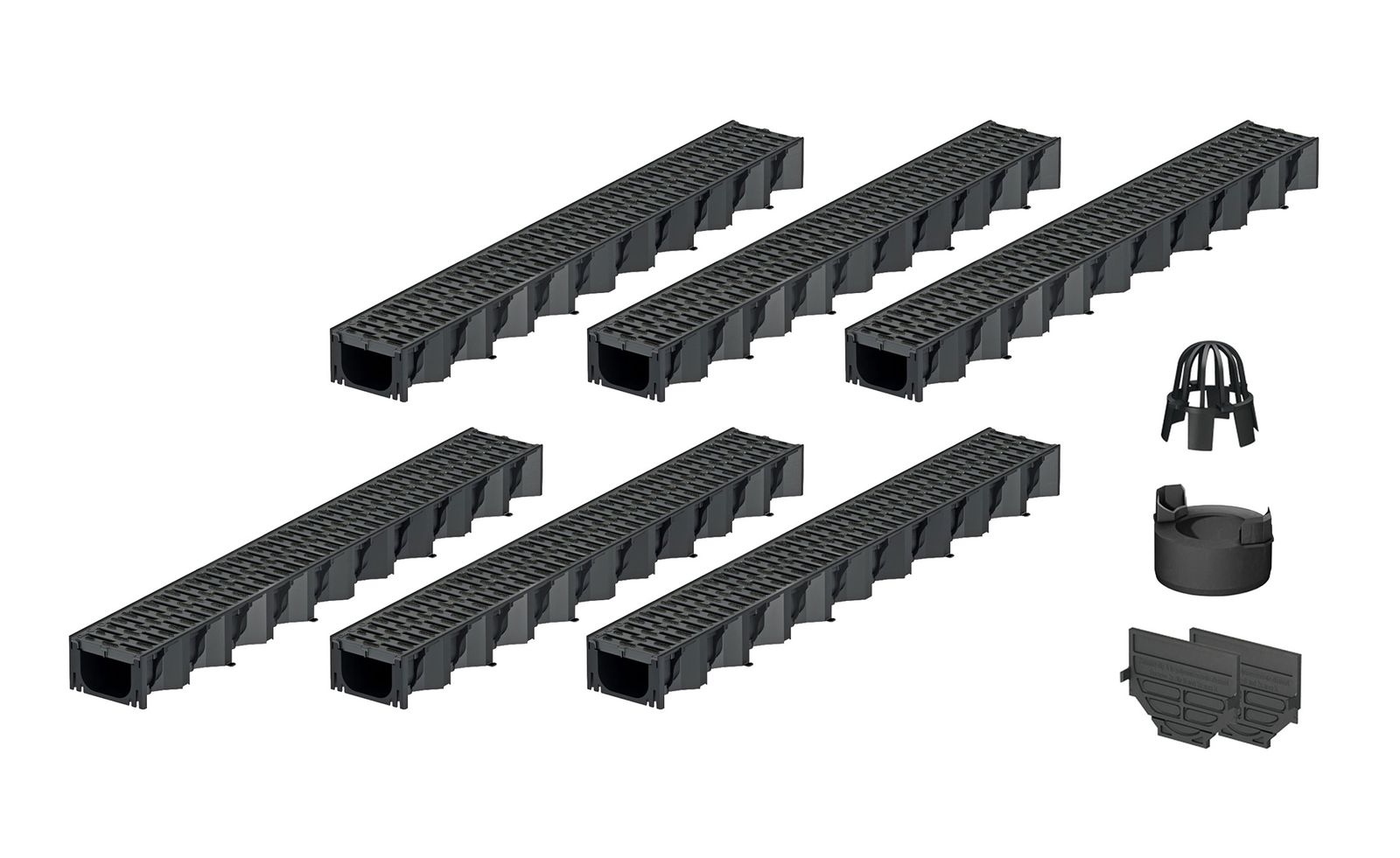 6x1m ACO Self&reg; Hexaline 2.0 Entw&auml;sserungsrinne mit Stegrost Microgrip + Ablauf Vertikal - Bild 1